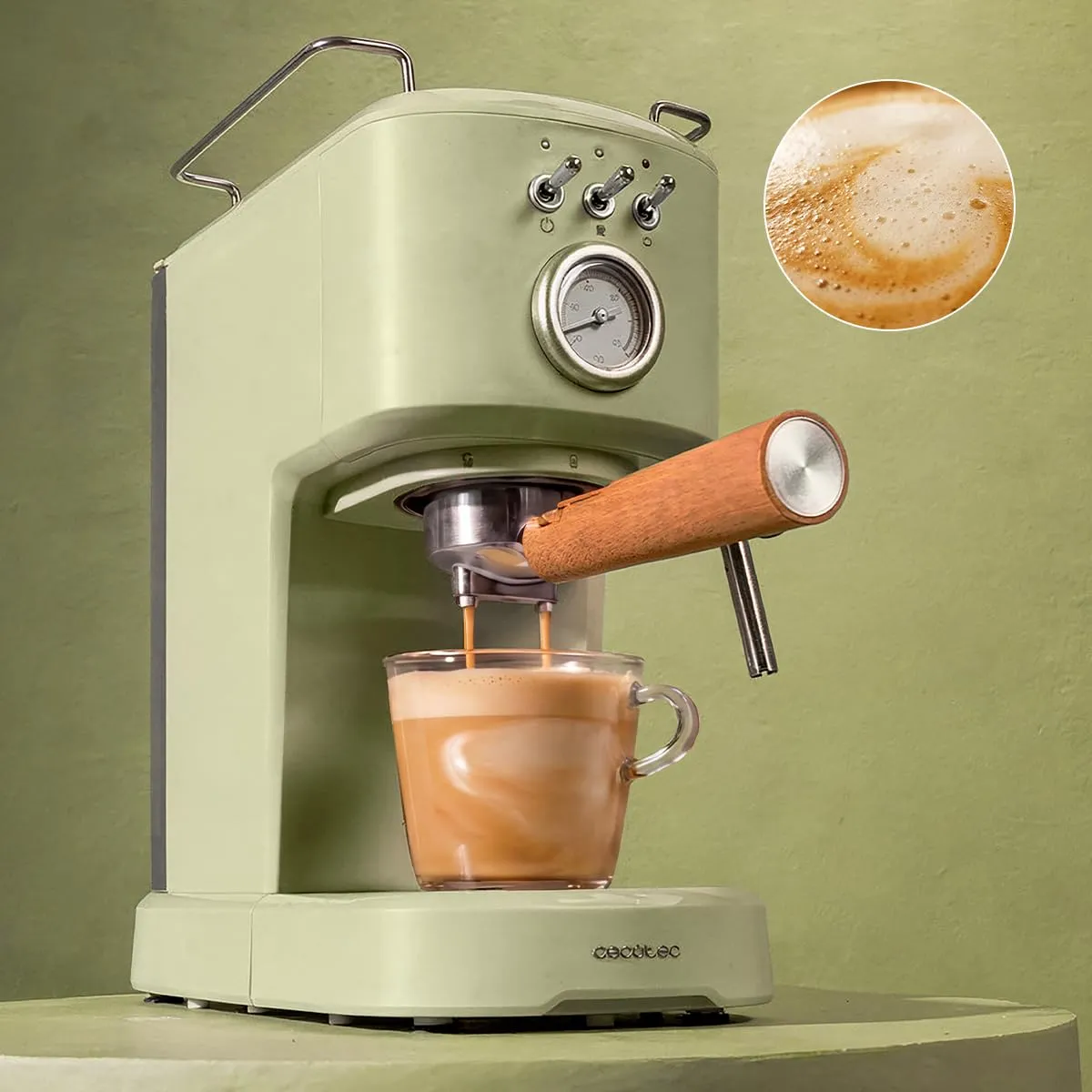 Cecotec Power Espresso 20 Retro Green Elite Macchina da Caffè Espresso, 1100W, 20 bar, 1,25L - immagine 6