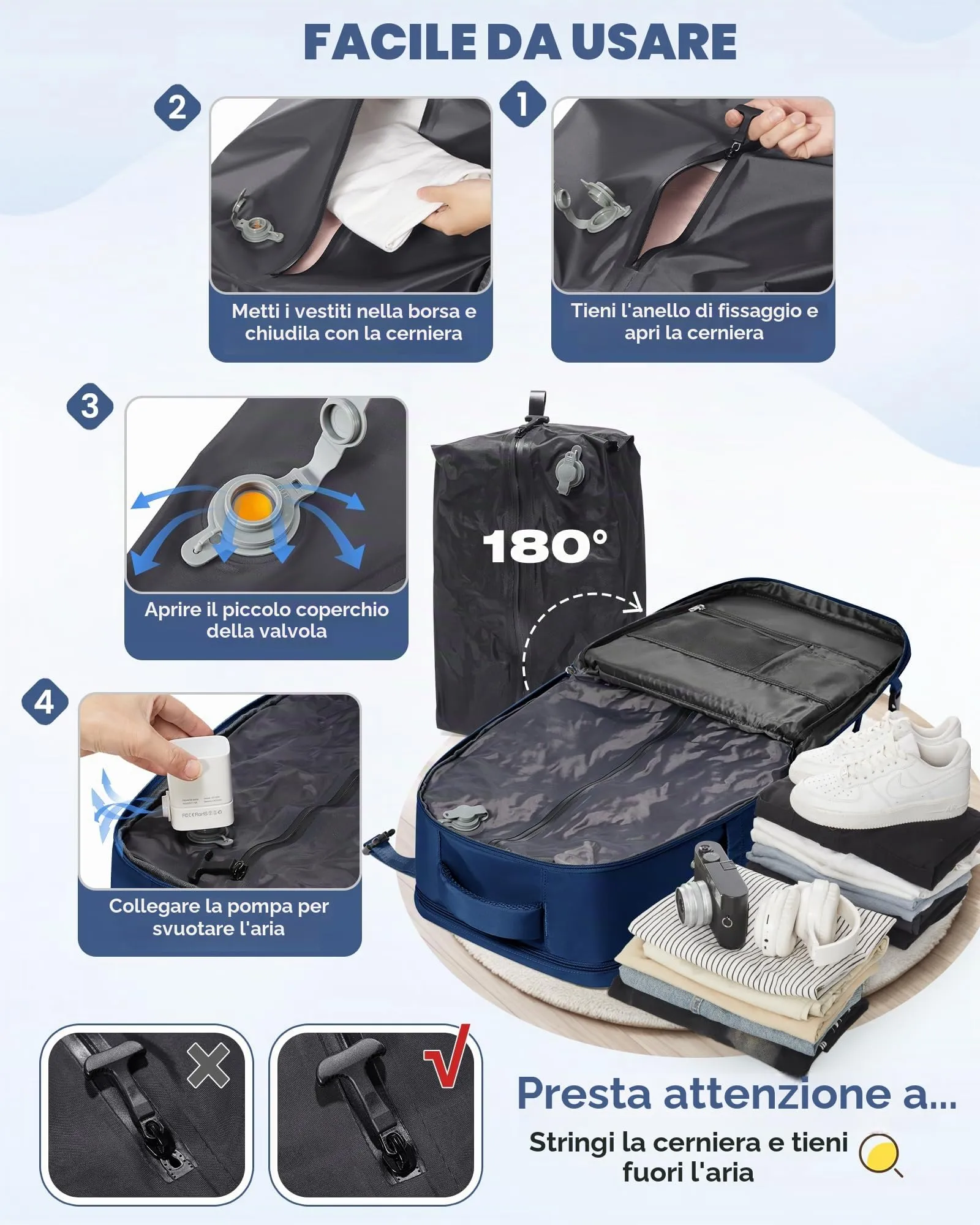 SZLX Zaino da Viaggio Sottovuoto con Pompa 40x30x20 cm per Ryanair Wizzair Vueling, Impermeabile con Scomparto Scarpe e Laptop 14 Pollici - immagine 6