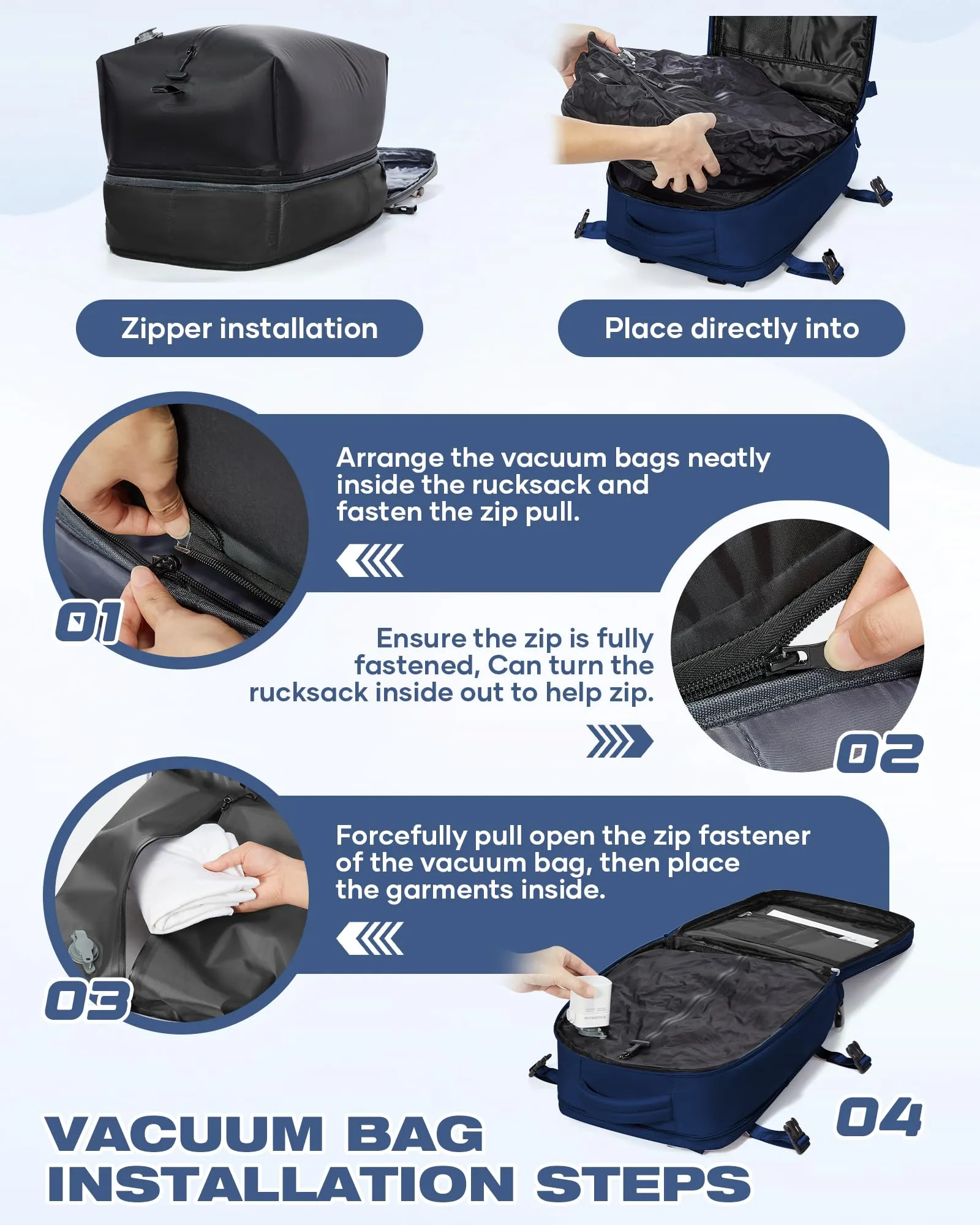 SZLX Zaino da Viaggio Sottovuoto con Pompa 40x30x20 cm per Ryanair Wizzair Vueling, Impermeabile con Scomparto Scarpe e Laptop 14 Pollici - immagine 7