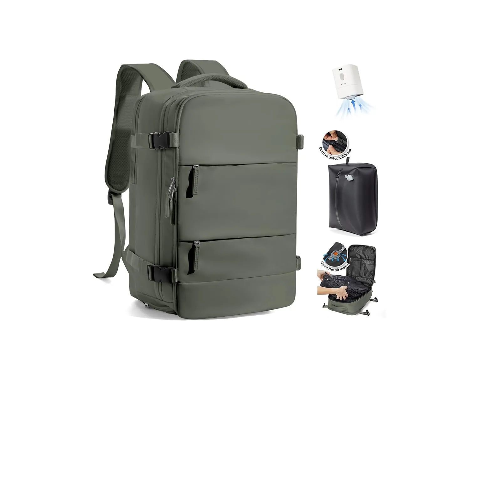 SZLX Zaino da Viaggio Sottovuoto con Pompa 40x30x20 per Ryanair Wizzair Vueling, Impermeabile con Scomparto Scarpe e Laptop 14 Pollici - immagine 1