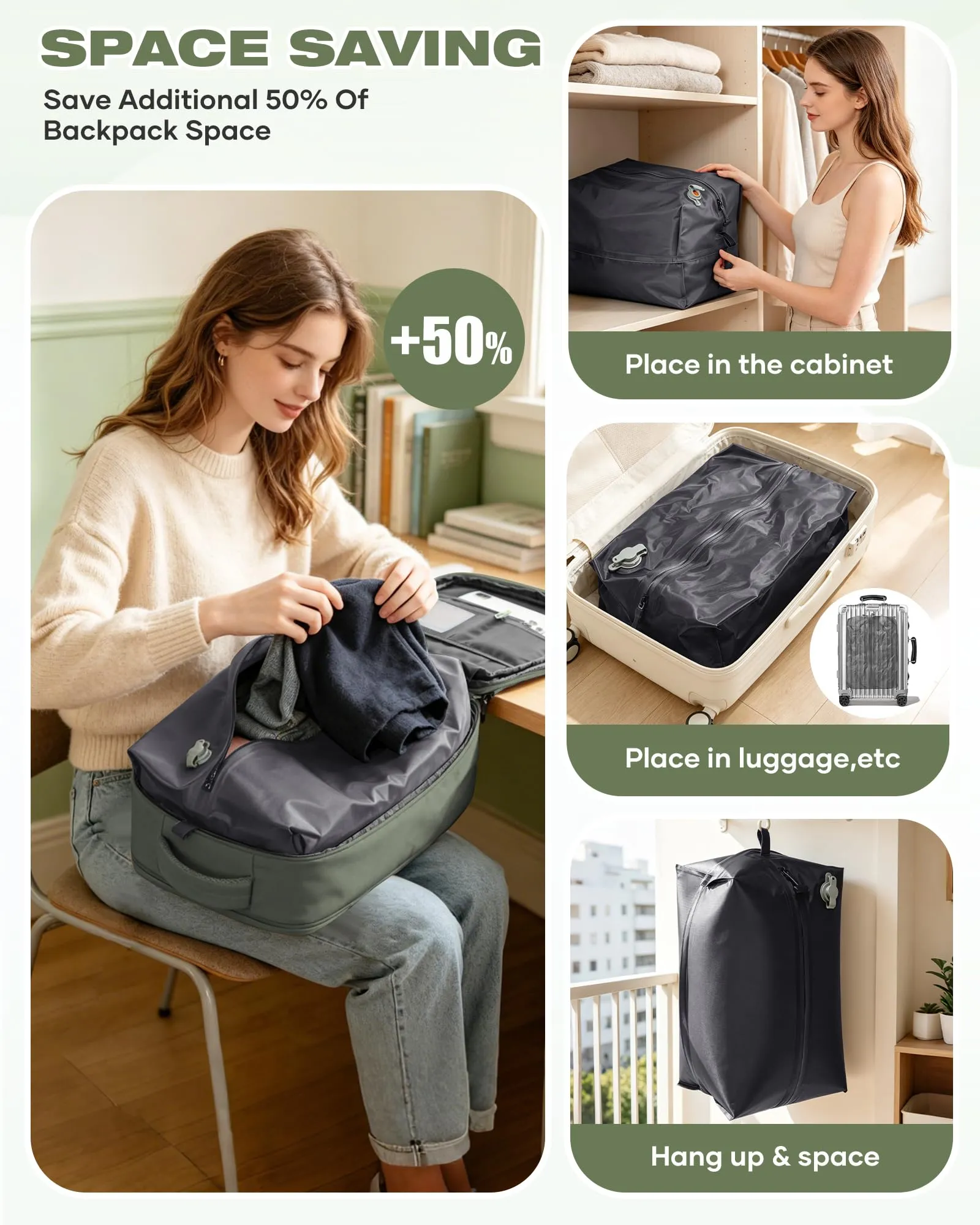 SZLX Zaino da Viaggio Sottovuoto con Pompa 40x30x20 per Ryanair Wizzair Vueling, Impermeabile con Scomparto Scarpe e Laptop 14 Pollici - immagine 8