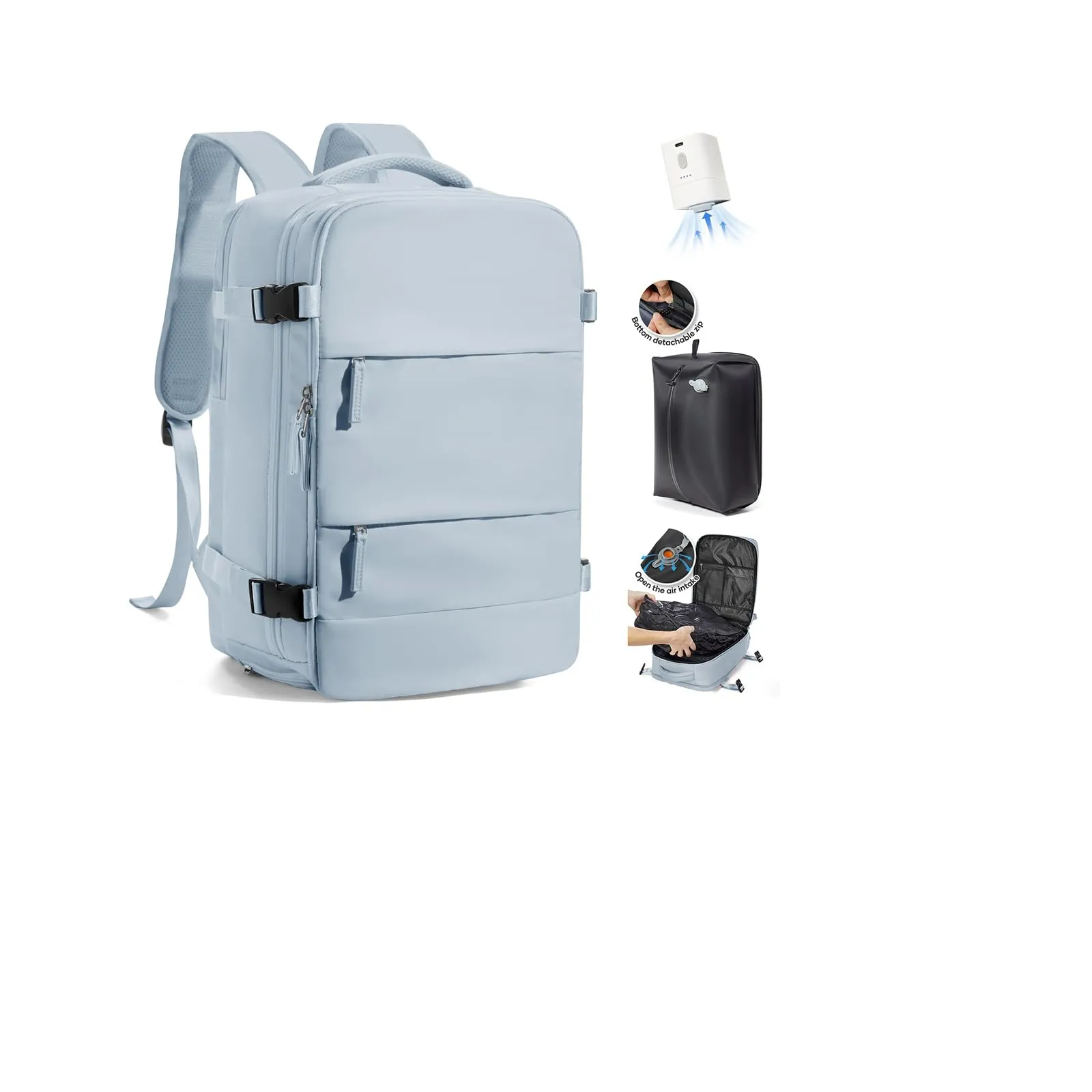 SZLX Zaino da Viaggio Sottovuoto con Pompa 40x30x20 per Ryanair Wizzair Vueling, Impermeabile con Scomparto Scarpe e Laptop 14 Pollici - immagine 1