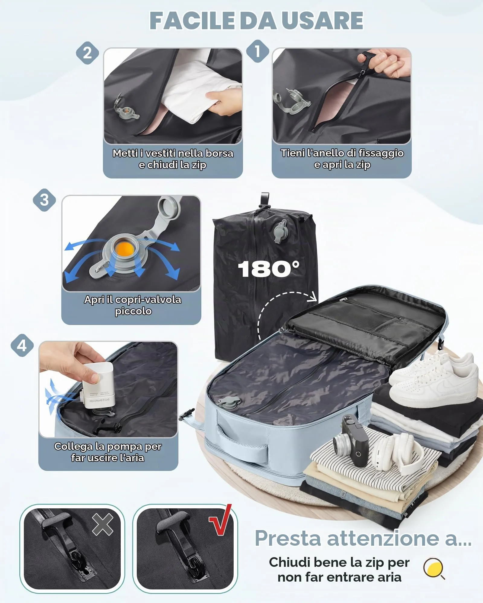 SZLX Zaino da Viaggio Sottovuoto con Pompa 40x30x20 per Ryanair Wizzair Vueling, Impermeabile con Scomparto Scarpe e Laptop 14 Pollici - immagine 6