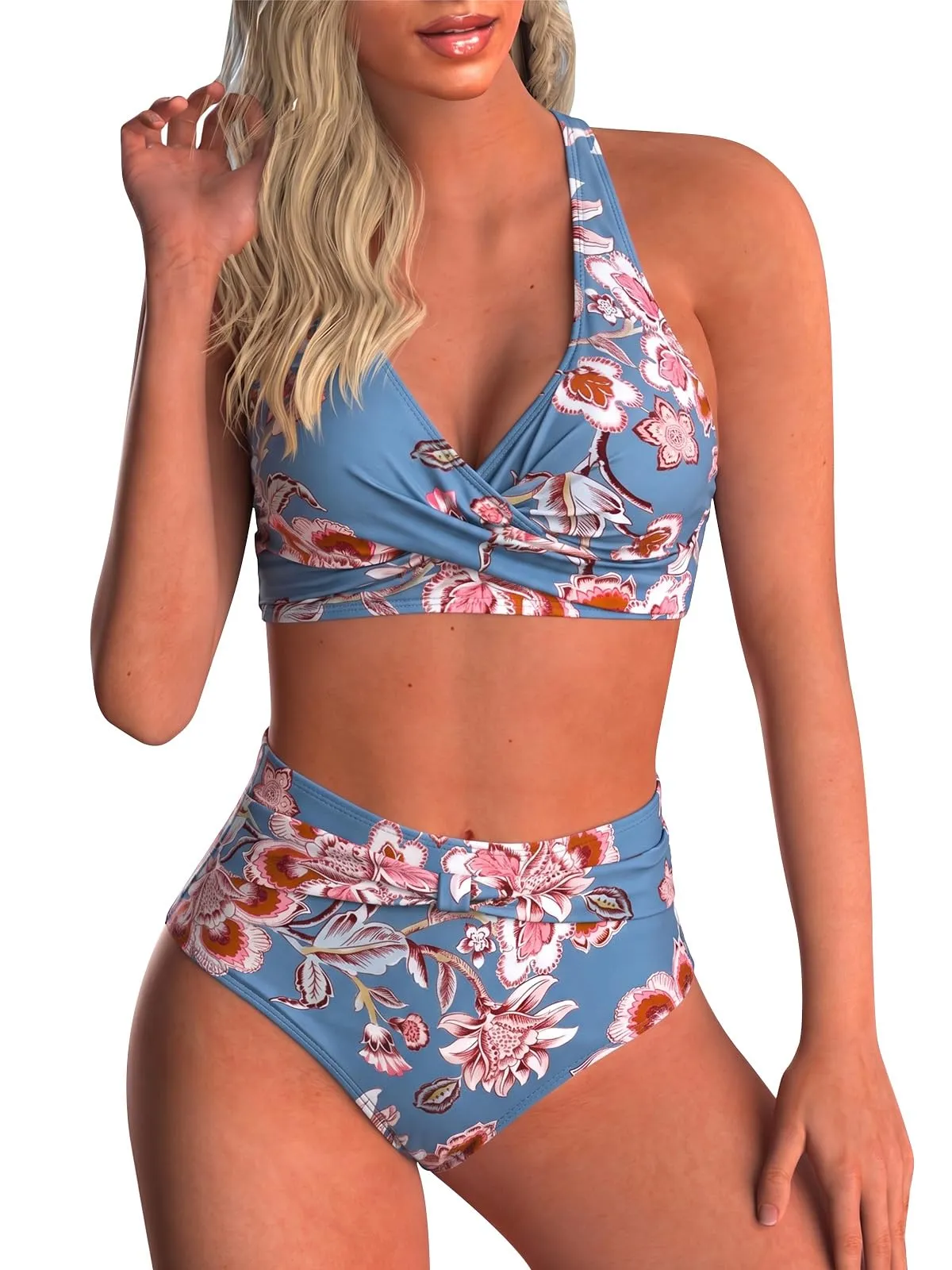 Adigaber Costume da Bagno Bikini Due Pezzi Vita Alta Stampato Donna - immagine 1