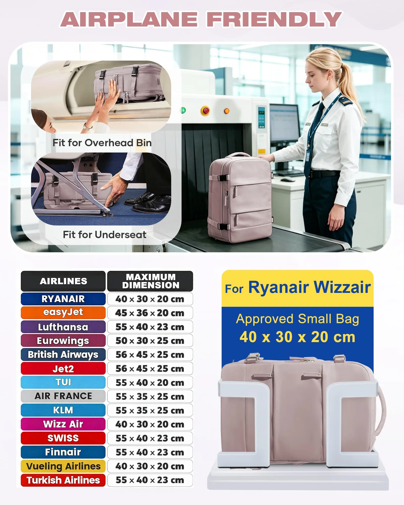SZLX Zaino da Viaggio Sottovuoto con Pompa 40x30x20 per Ryanair, Wizzair, Vueling, Impermeabile con Scomparto Scarpe e Laptop 14 Pollici - immagine 2