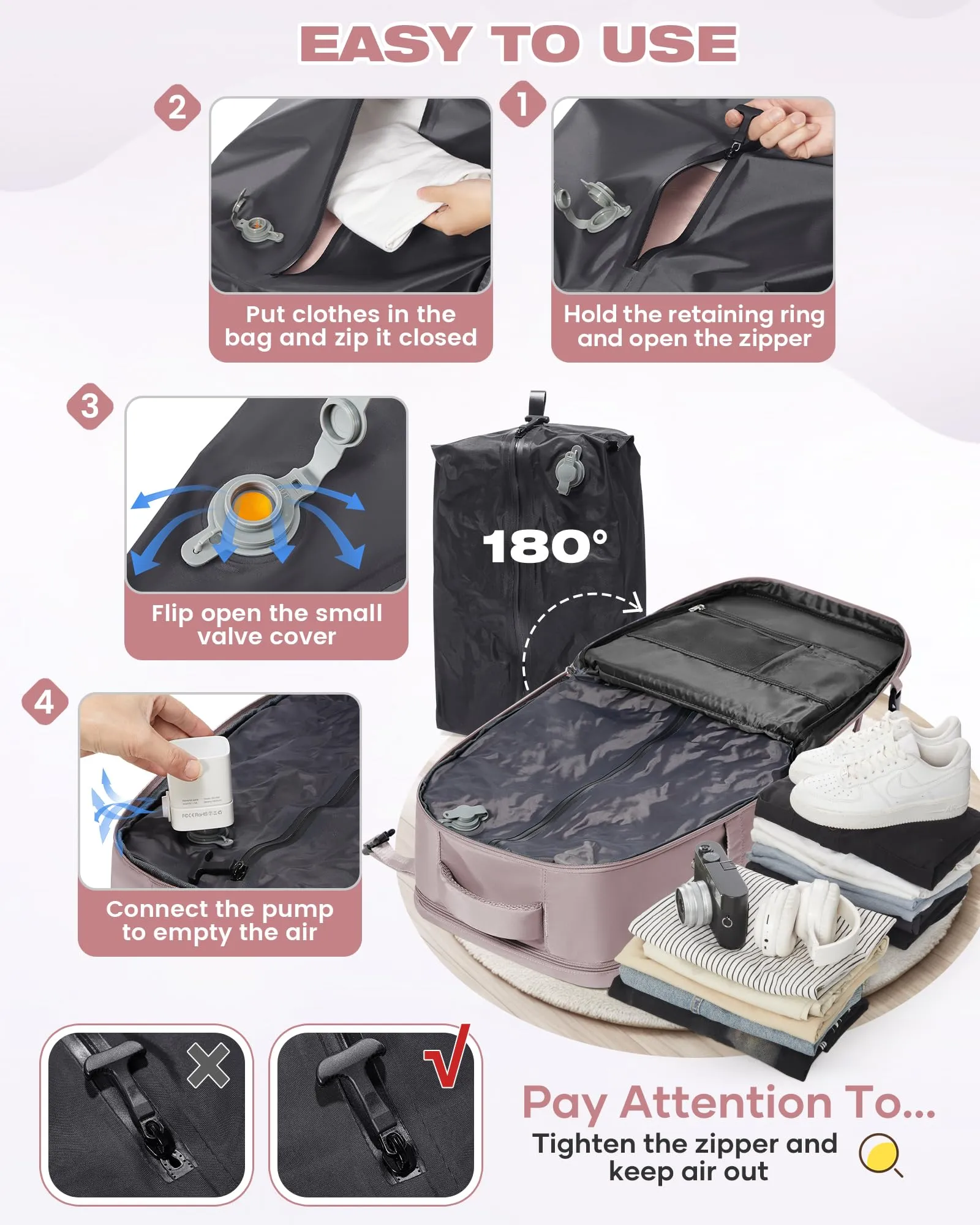 SZLX Zaino da Viaggio Sottovuoto con Pompa 40x30x20 per Ryanair, Wizzair, Vueling, Impermeabile con Scomparto Scarpe e Laptop 14 Pollici - immagine 6