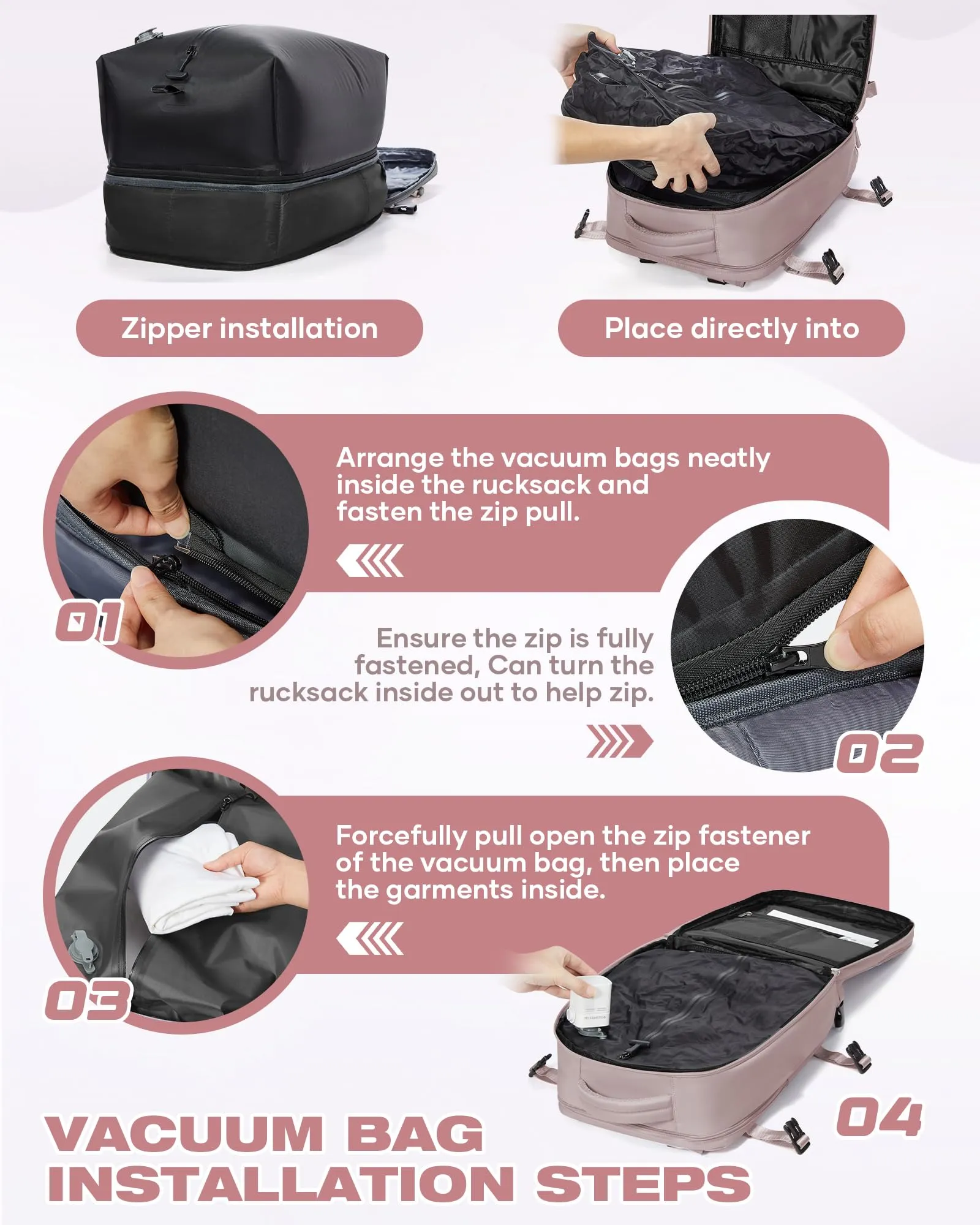SZLX Zaino da Viaggio Sottovuoto con Pompa 40x30x20 per Ryanair, Wizzair, Vueling, Impermeabile con Scomparto Scarpe e Laptop 14 Pollici - immagine 7