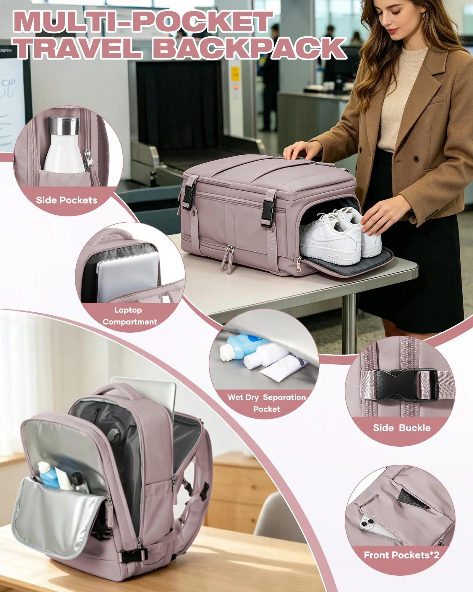 SZLX Zaino da Viaggio Sottovuoto con Pompa 40x30x20 per Ryanair, Wizzair, Vueling, Impermeabile con Scomparto Scarpe e Laptop 14 Pollici - immagine 9