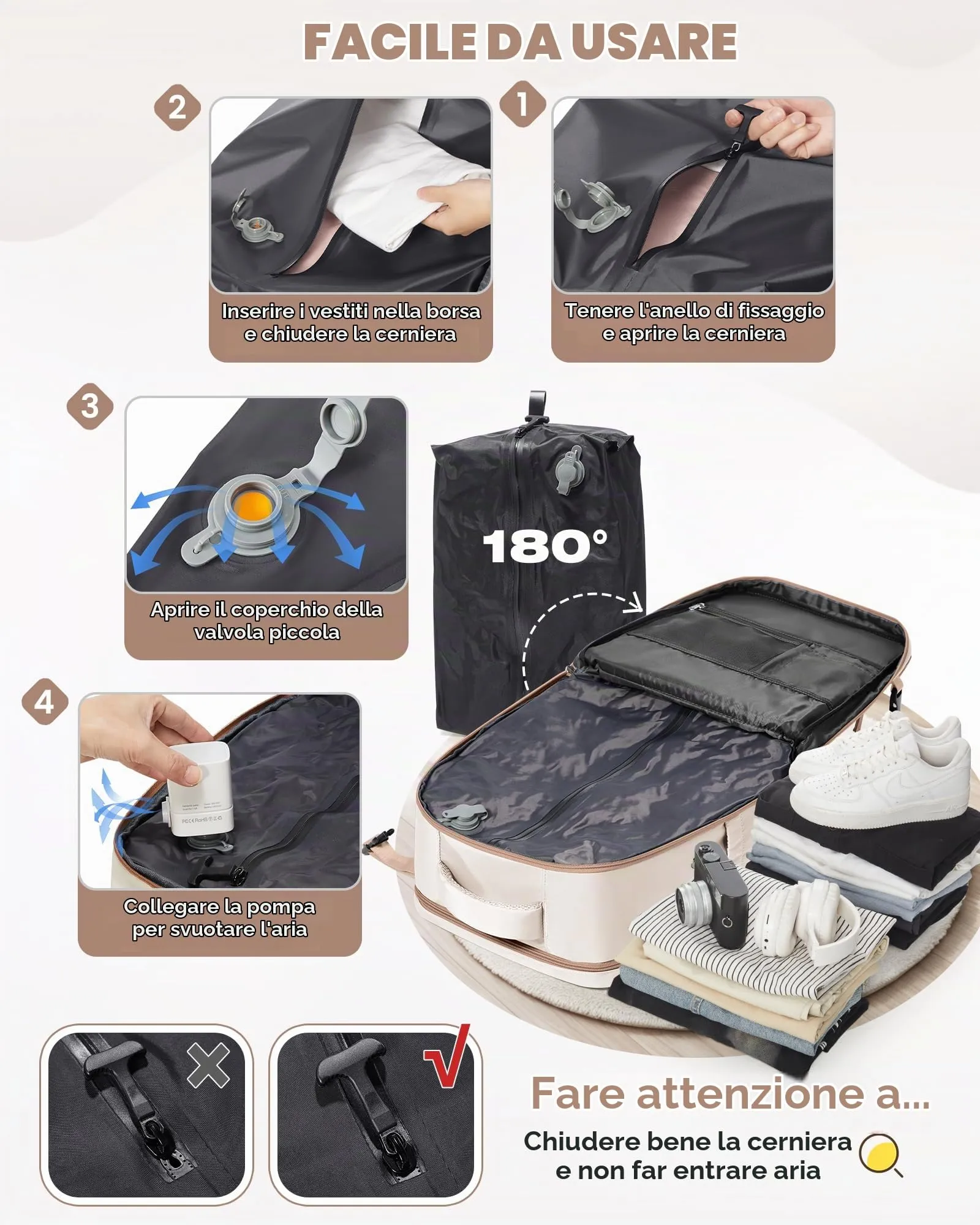 SZLX Zaino da Viaggio Sottovuoto con Pompa 40x30x20 per Ryanair Wizzair Vueling, Impermeabile con Scomparto Scarpe e Laptop 14 Pollici - immagine 6