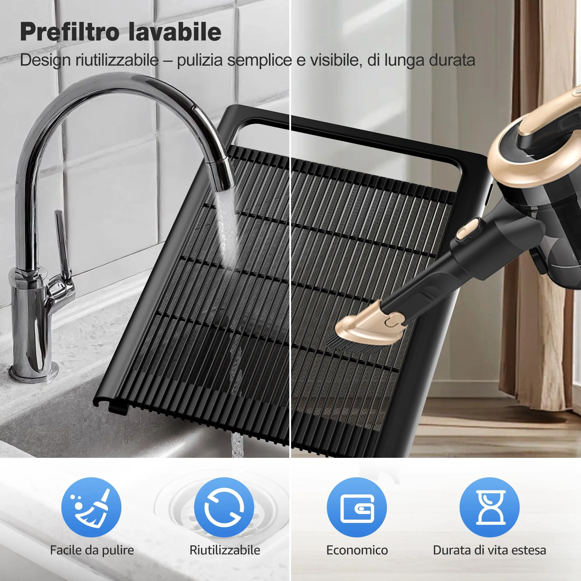 KNKA Purificatore d'Aria con Filtro HEPA e Sensore Intelligente fino a 120m², Nero - immagine 9