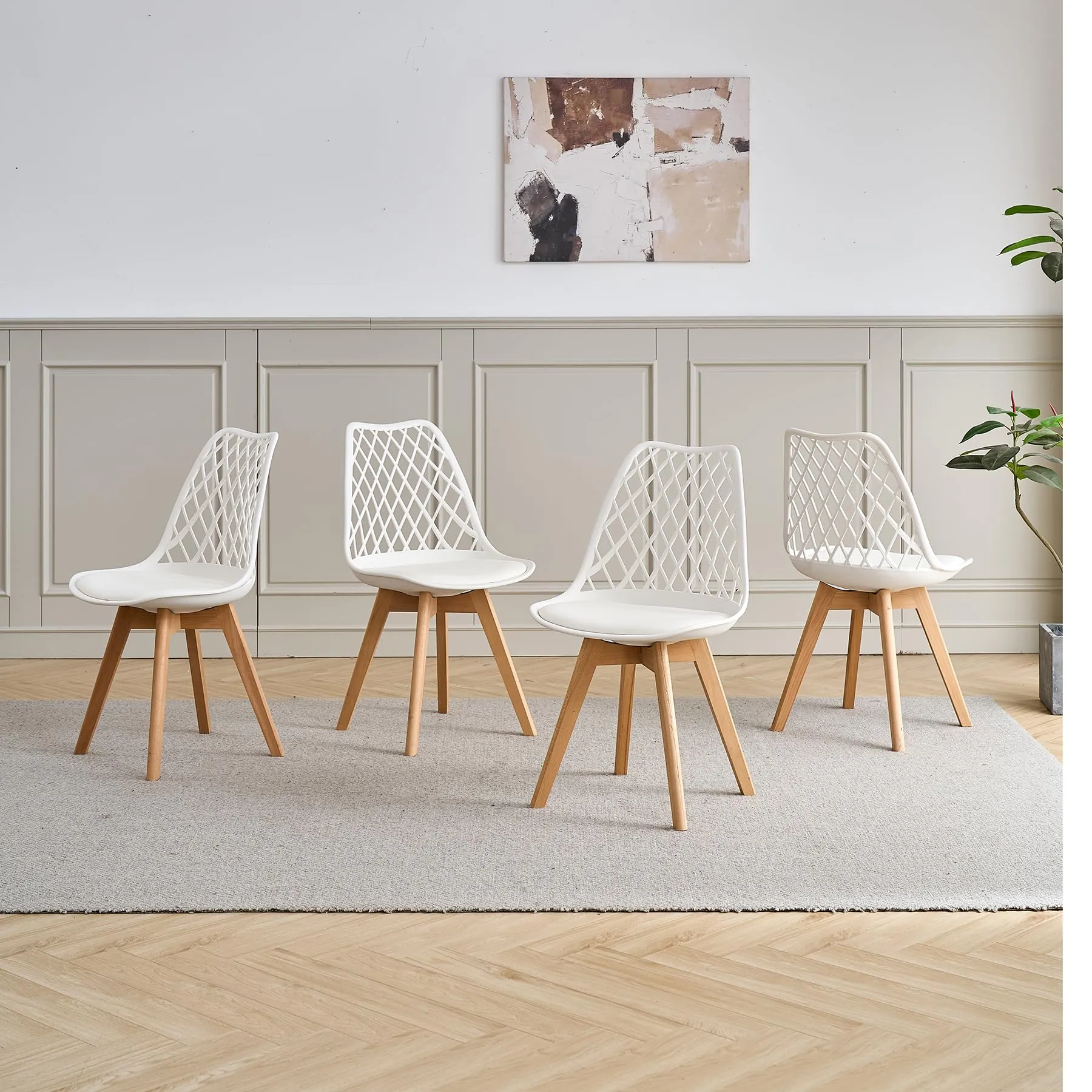 DEYARNA HOME Set di 4 Sedie da Pranzo Scandinave con Gambe in Legno, Bianco - immagine 3