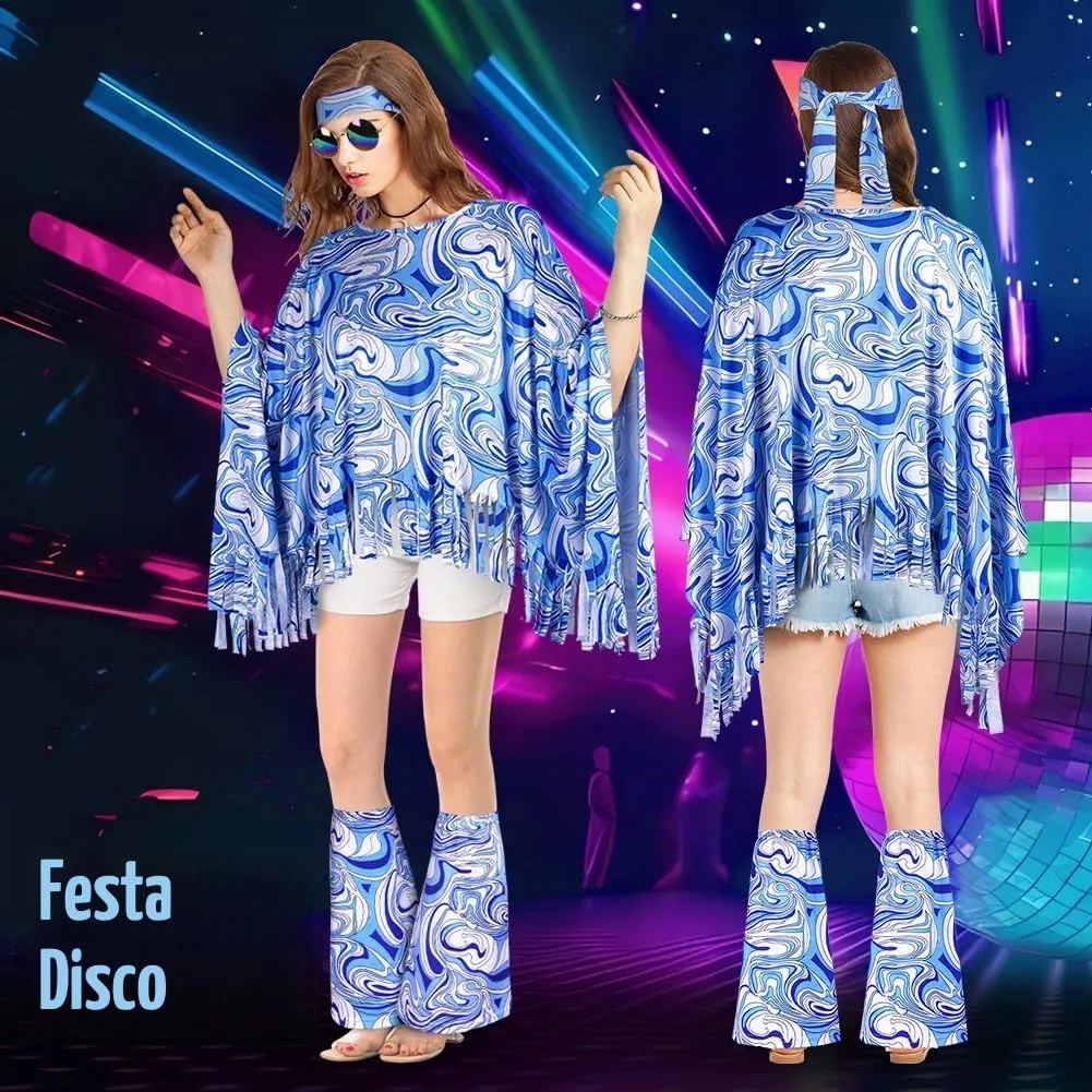 AOOWU Costume Hippie Donna, Set 10 Pezzi Accessori Stile Vintage Anni 70 - immagine 4