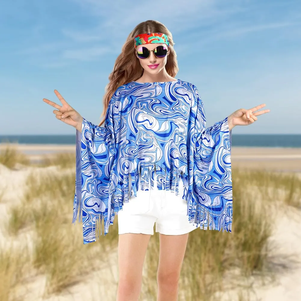 AOOWU Costume Hippie Donna, Set 10 Pezzi Accessori Stile Vintage Anni 70 - immagine 5