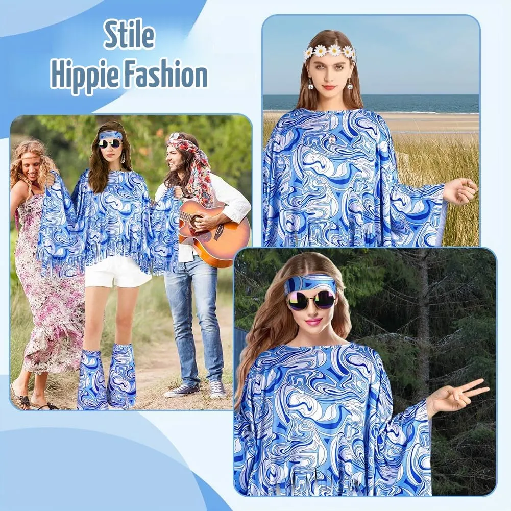 AOOWU Costume Hippie Donna, Set 10 Pezzi Accessori Stile Vintage Anni 70 - immagine 7