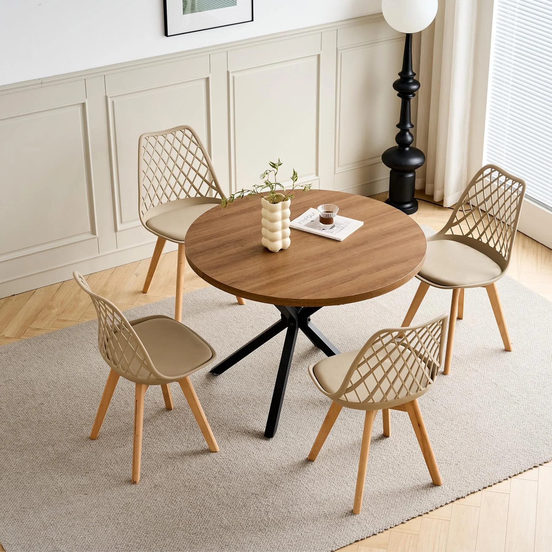 DEYARNA HOME Set di 4 Sedie da Pranzo Scandinave con Gambe in Legno, Cachi - immagine 9