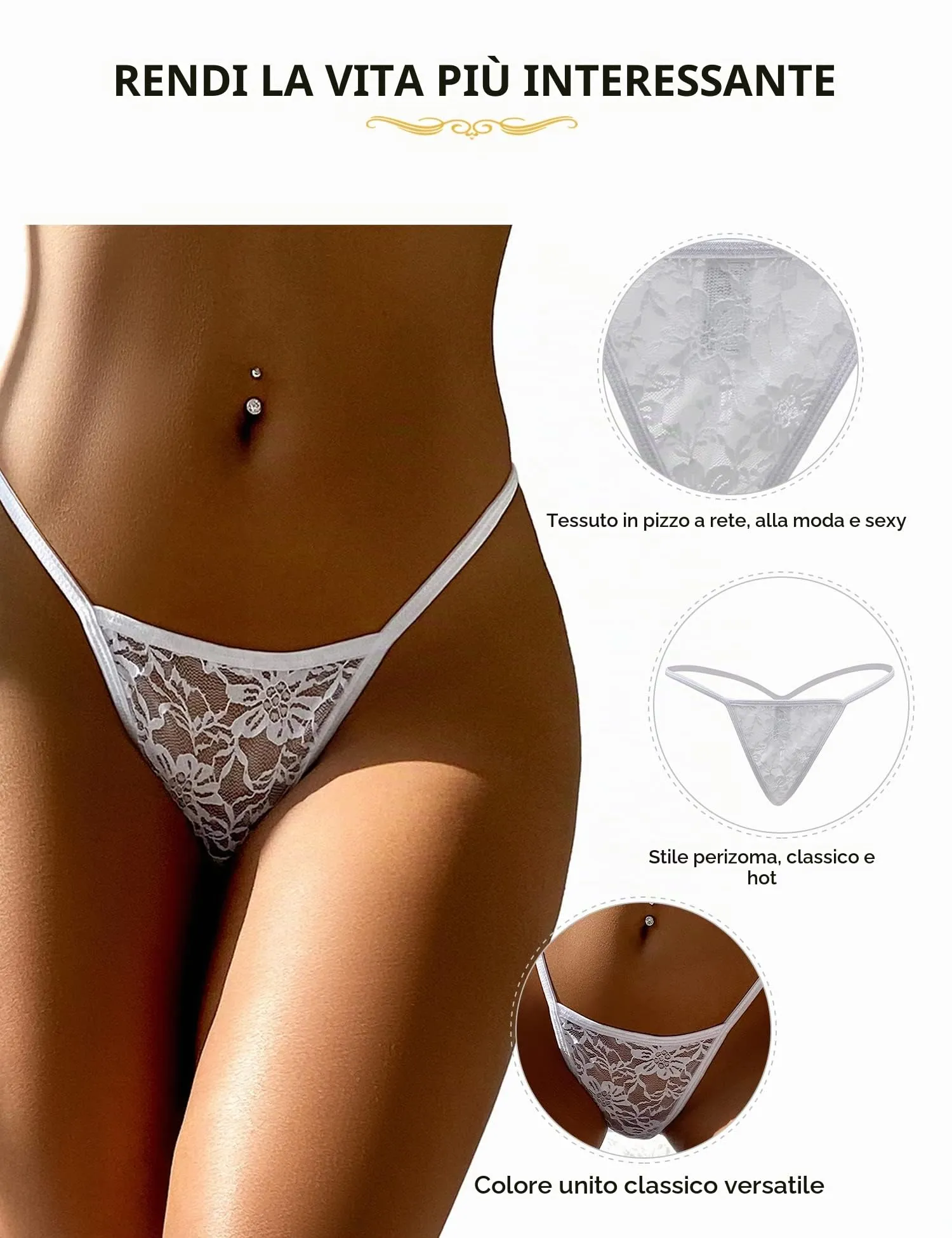 sunshinelady Perizoma in Pizzo Donna, Bianco, S - immagine 5