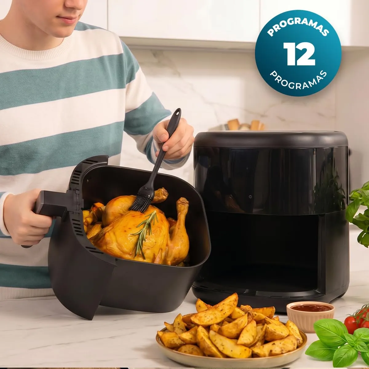 Cecotec Cecofry Bombastik 6000 Full Hot Friggitrice ad Aria 6L, 1700W, 12 Modalità, Tecnologia PerfectCook, Controllo Touch con Accessori - immagine 2
