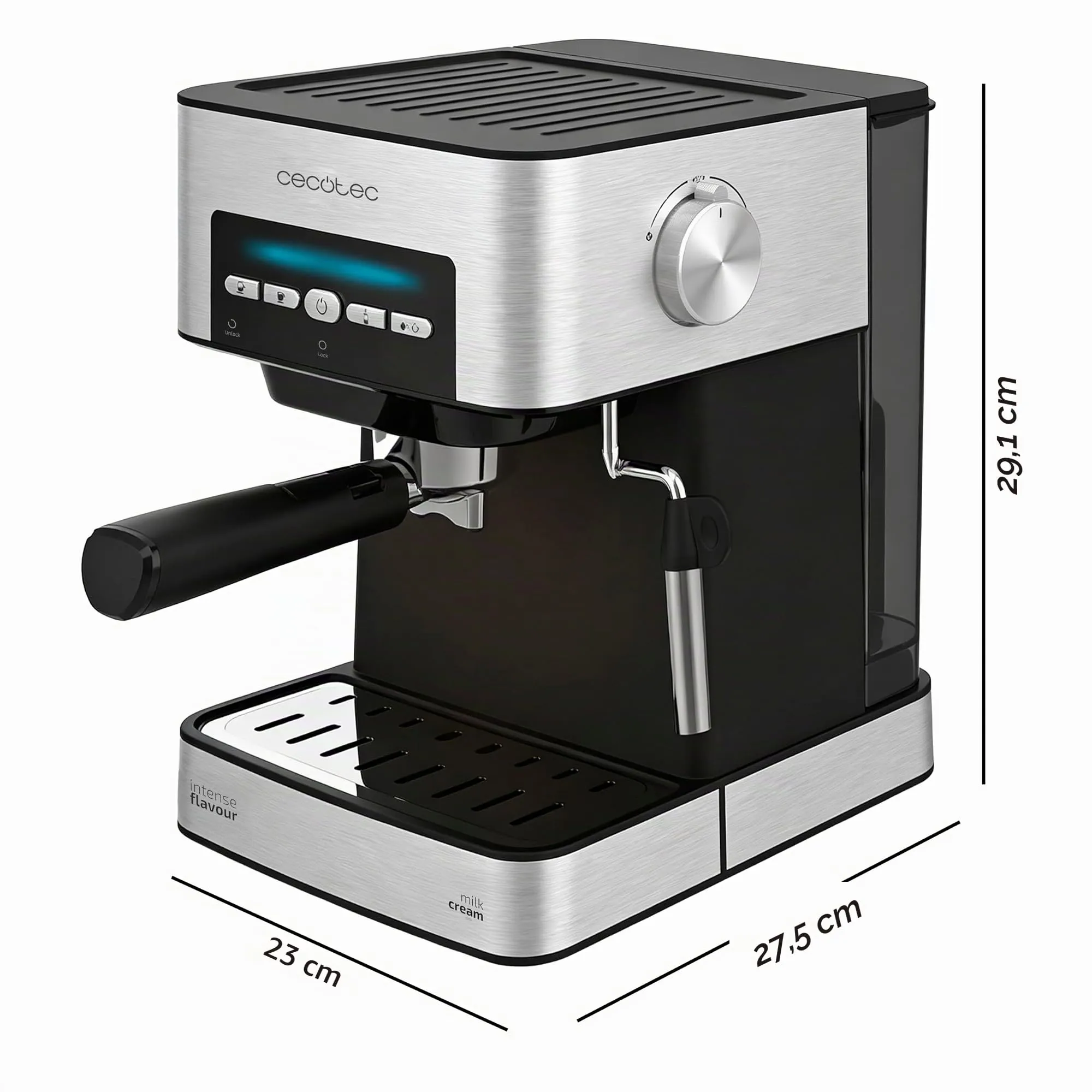 Cecotec Power Espresso 20 Matic Elite Macchina da Caffè Espresso, 850 W, 20 bar, Serbatoio 1,5 L, Montalatte Orientabile, Controllo Digitale, Acciaio - immagine 2