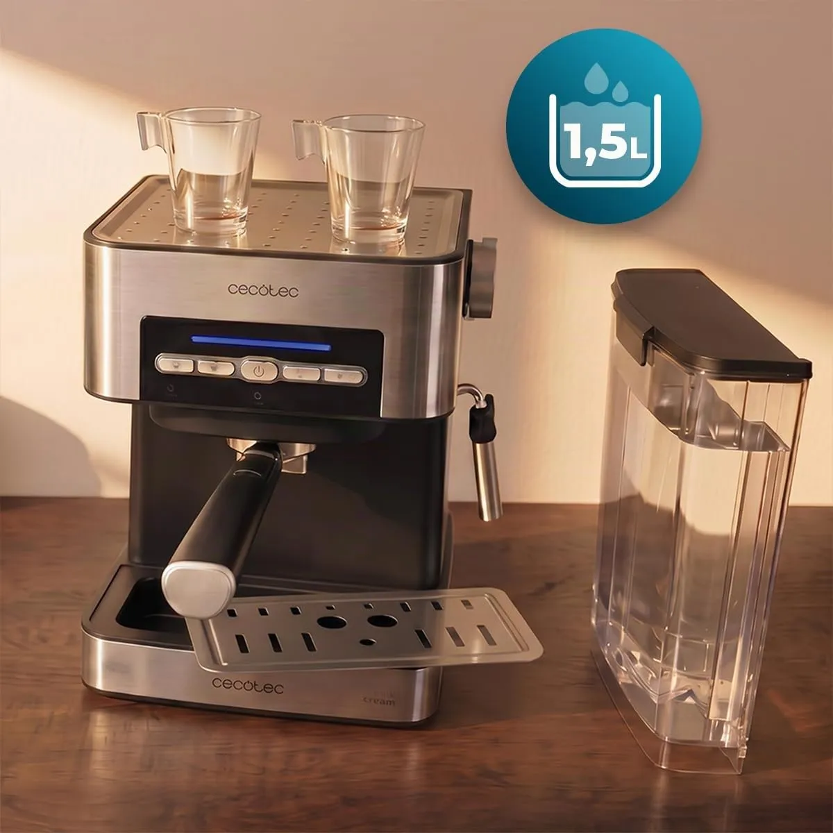Cecotec Power Espresso 20 Matic Elite Macchina da Caffè Espresso, 850 W, 20 bar, Serbatoio 1,5 L, Montalatte Orientabile, Controllo Digitale, Acciaio - immagine 5