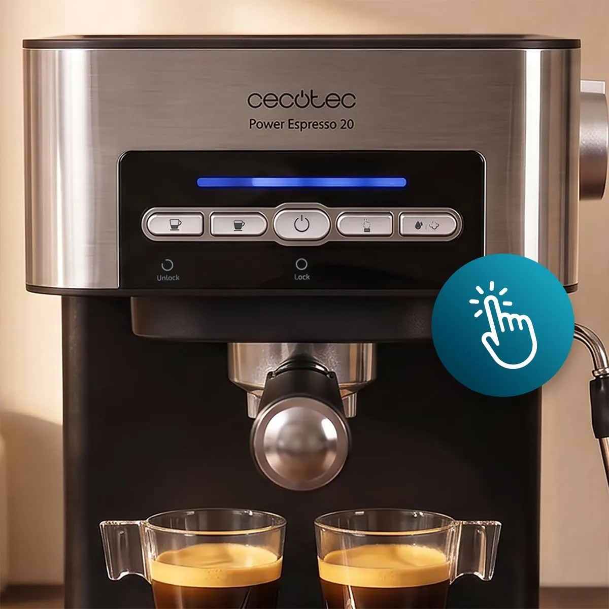 Cecotec Power Espresso 20 Matic Elite Macchina da Caffè Espresso, 850 W, 20 bar, Serbatoio 1,5 L, Montalatte Orientabile, Controllo Digitale, Acciaio - immagine 6