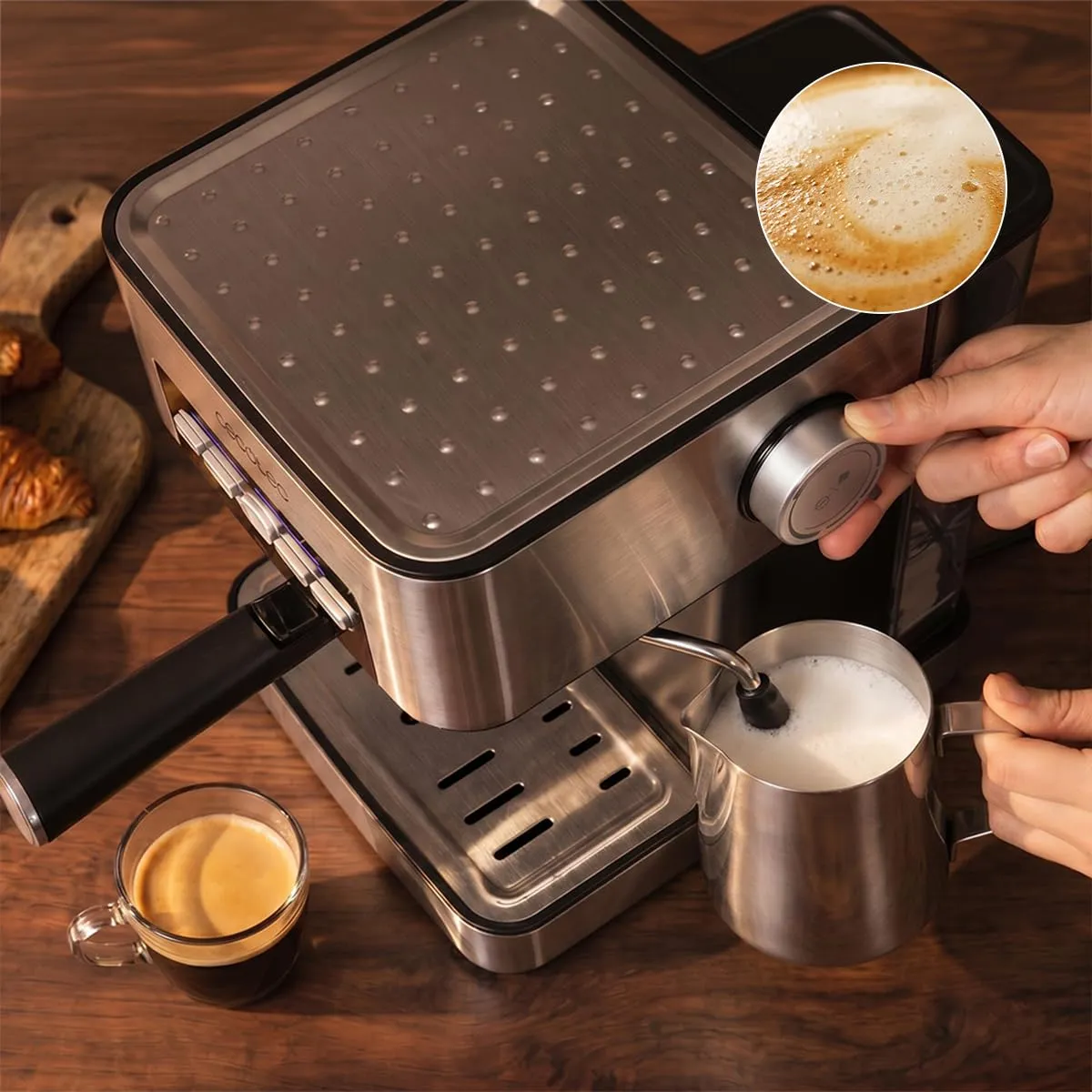 Cecotec Power Espresso 20 Matic Elite Macchina da Caffè Espresso, 850 W, 20 bar, Serbatoio 1,5 L, Montalatte Orientabile, Controllo Digitale, Acciaio - immagine 9