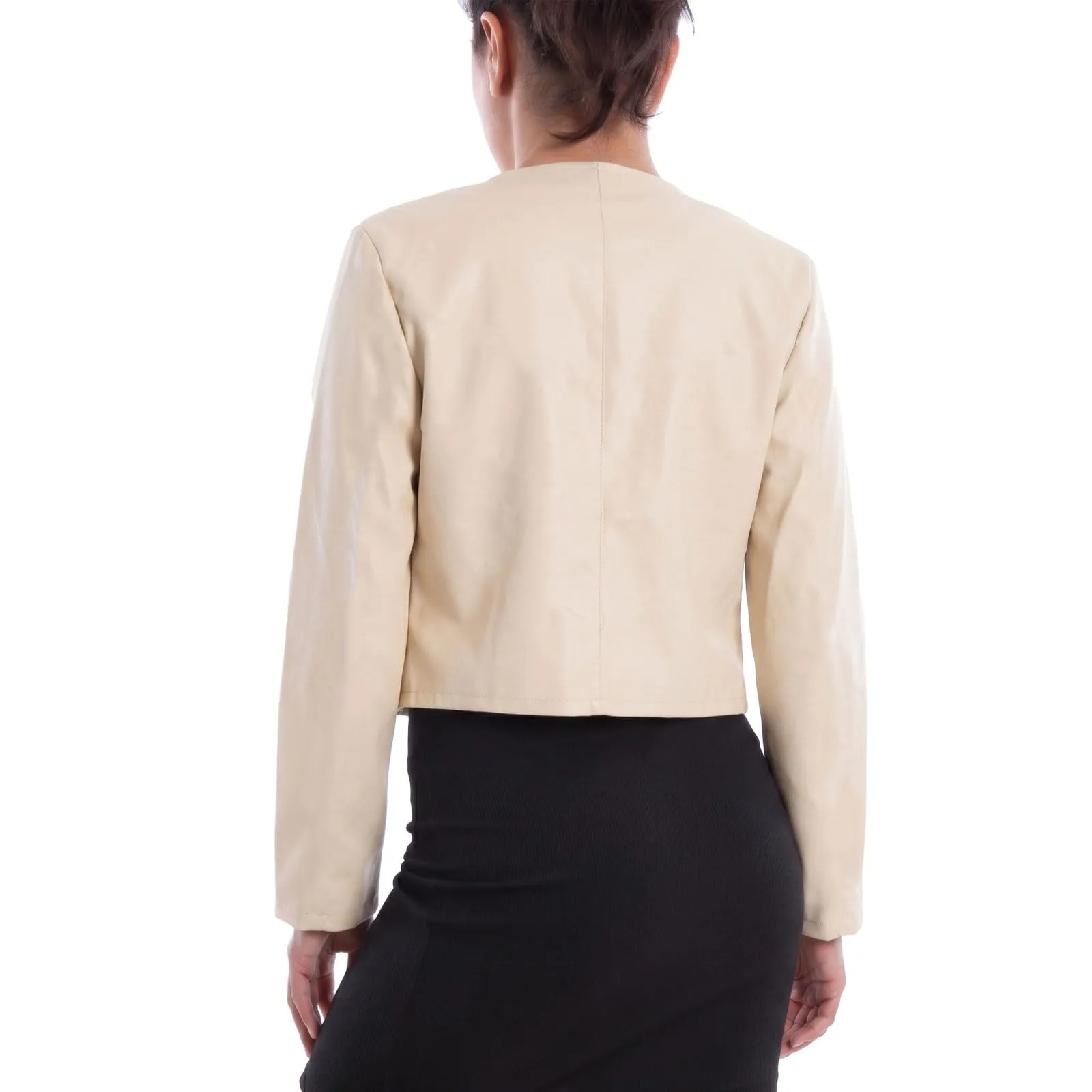 Toocool Giacca Donna Corta Ecopelle Bolero VI-2601 Beige Chiaro, Taglia Unica - immagine 2