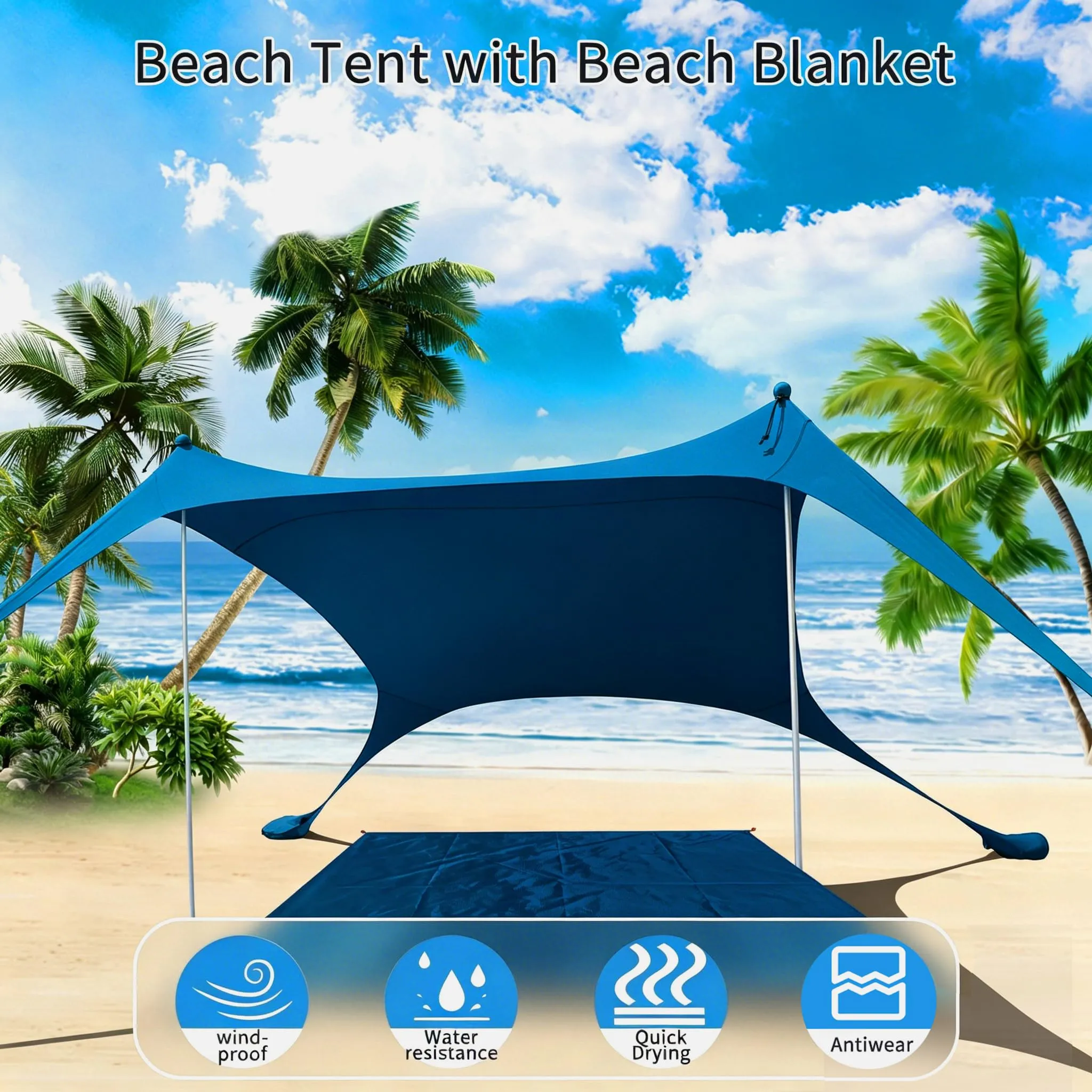 CUUPO Tenda da spiaggia pop-up, 2 x 2,1 m, SPF 50, Lycra, blu petrolio - immagine 2