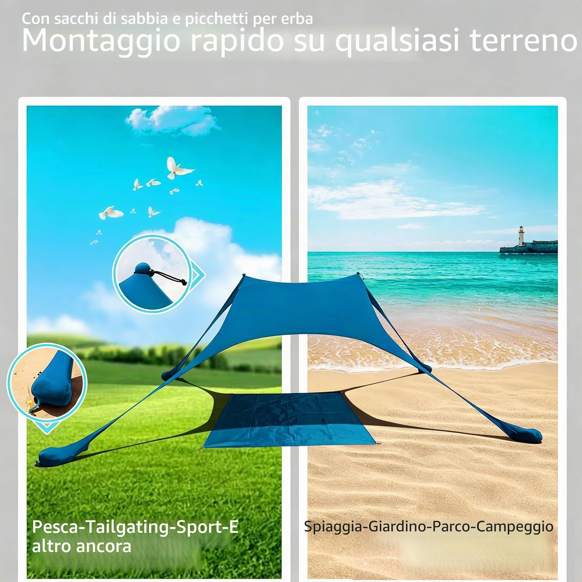 CUUPO Tenda da spiaggia pop-up, 2 x 2,1 m, SPF 50, Lycra, blu petrolio - immagine 5