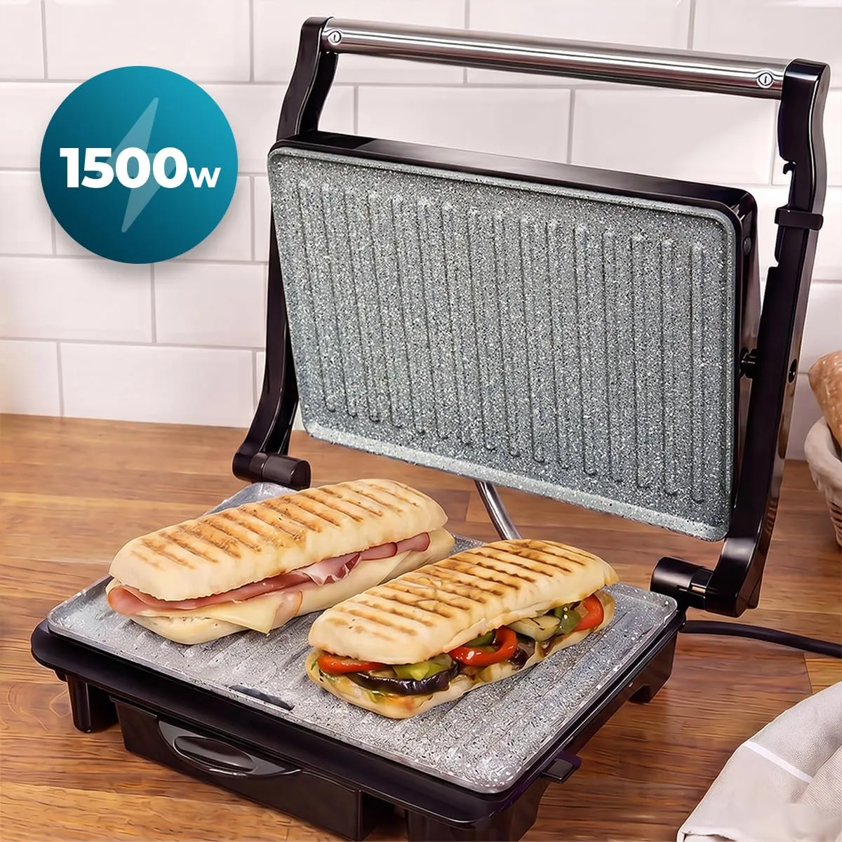 Cecotec Rock'Ngrill 1500 Rapid Sear Bistecchiera Elettrica, 1500W, Rivestimento RockStone, Piastra e Tostiera con Vaschetta Raccogligrasso - immagine 3