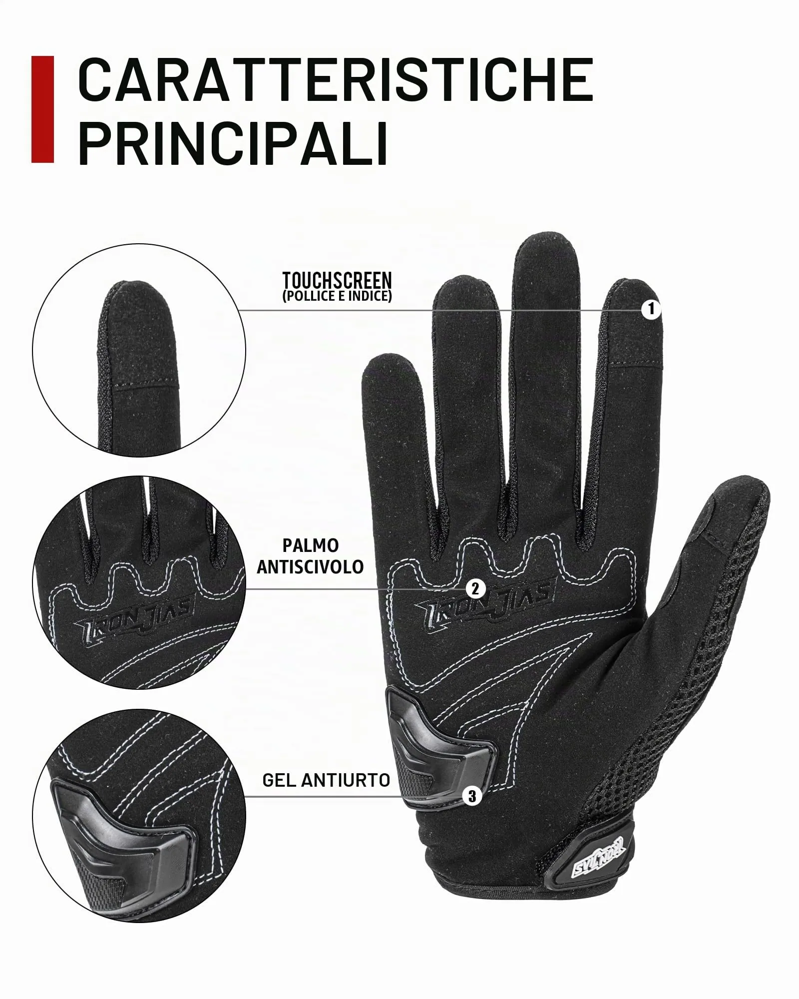 IRON JIA'S Guanti Moto Uomo Estivi Touch Screen Impermeabili Traspiranti con Protezione a Guscio Duro, Nero-S - immagine 2