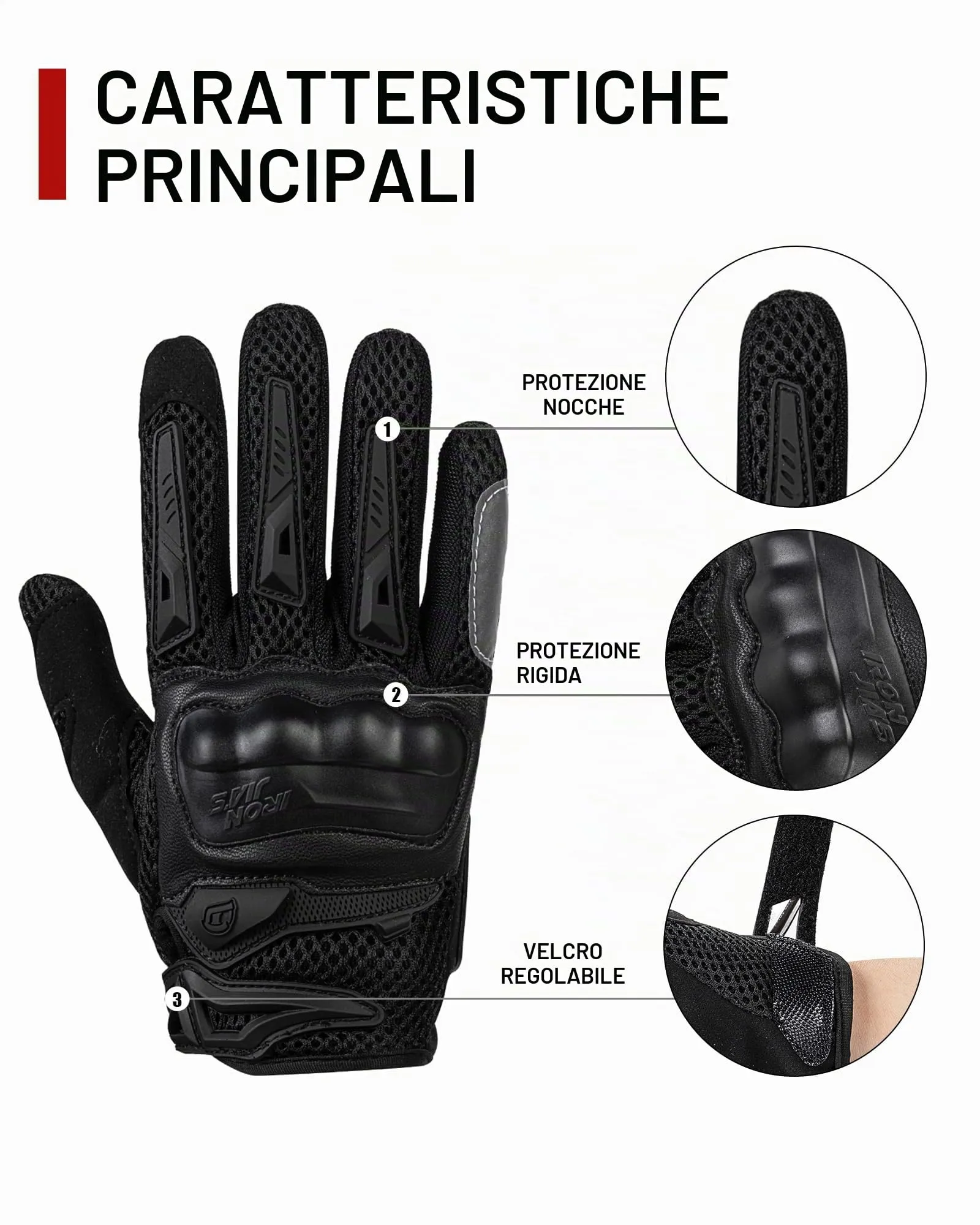 IRON JIA'S Guanti Moto Uomo Estivi Touch Screen Impermeabili Traspiranti con Protezione a Guscio Duro, Nero-S - immagine 3
