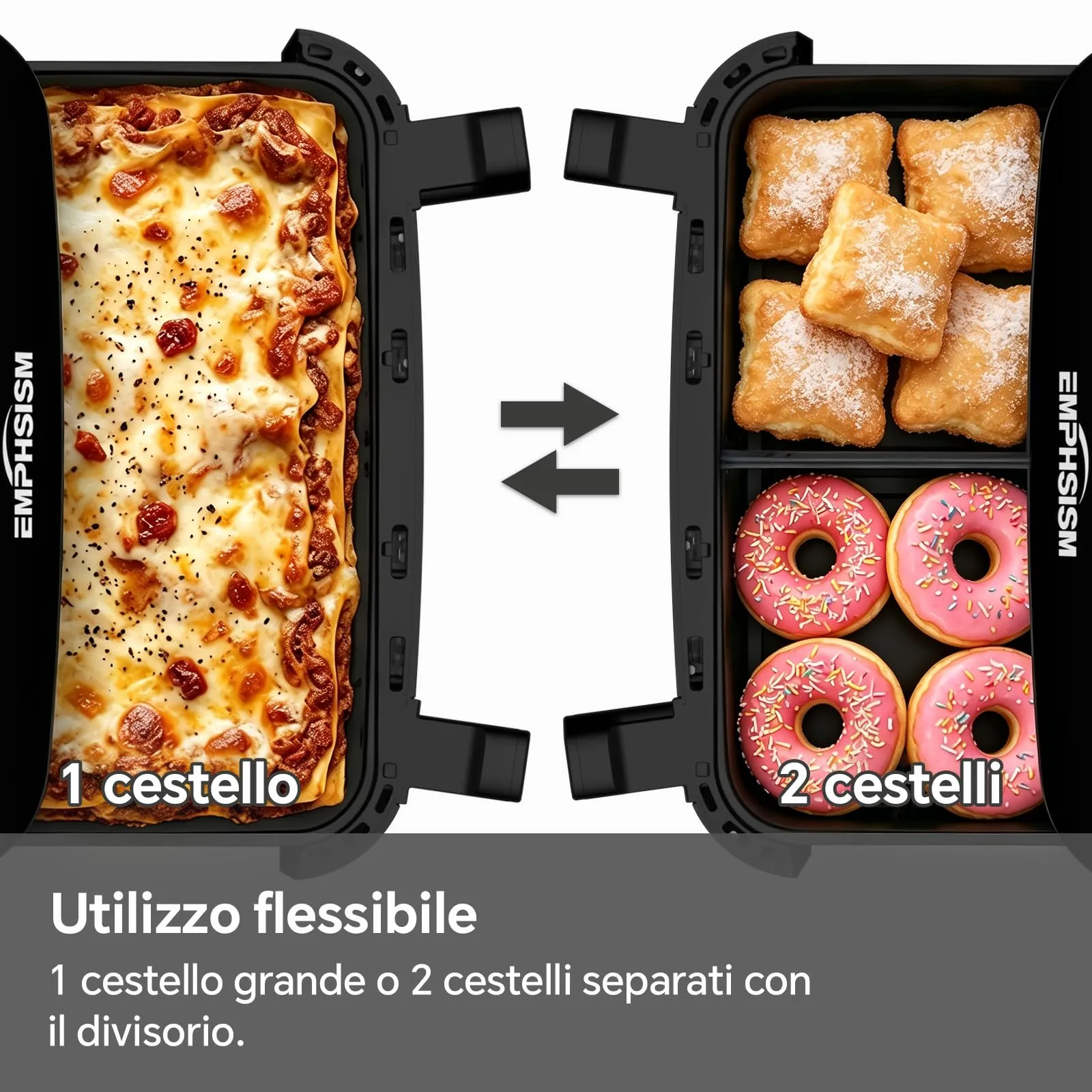 Emphsism Friggitrice ad Aria 12 Litri XXL, 2600W, Doppio Cestello, 13-in-1 con Schermo Touch e Finestra con Luce Interna - immagine 3