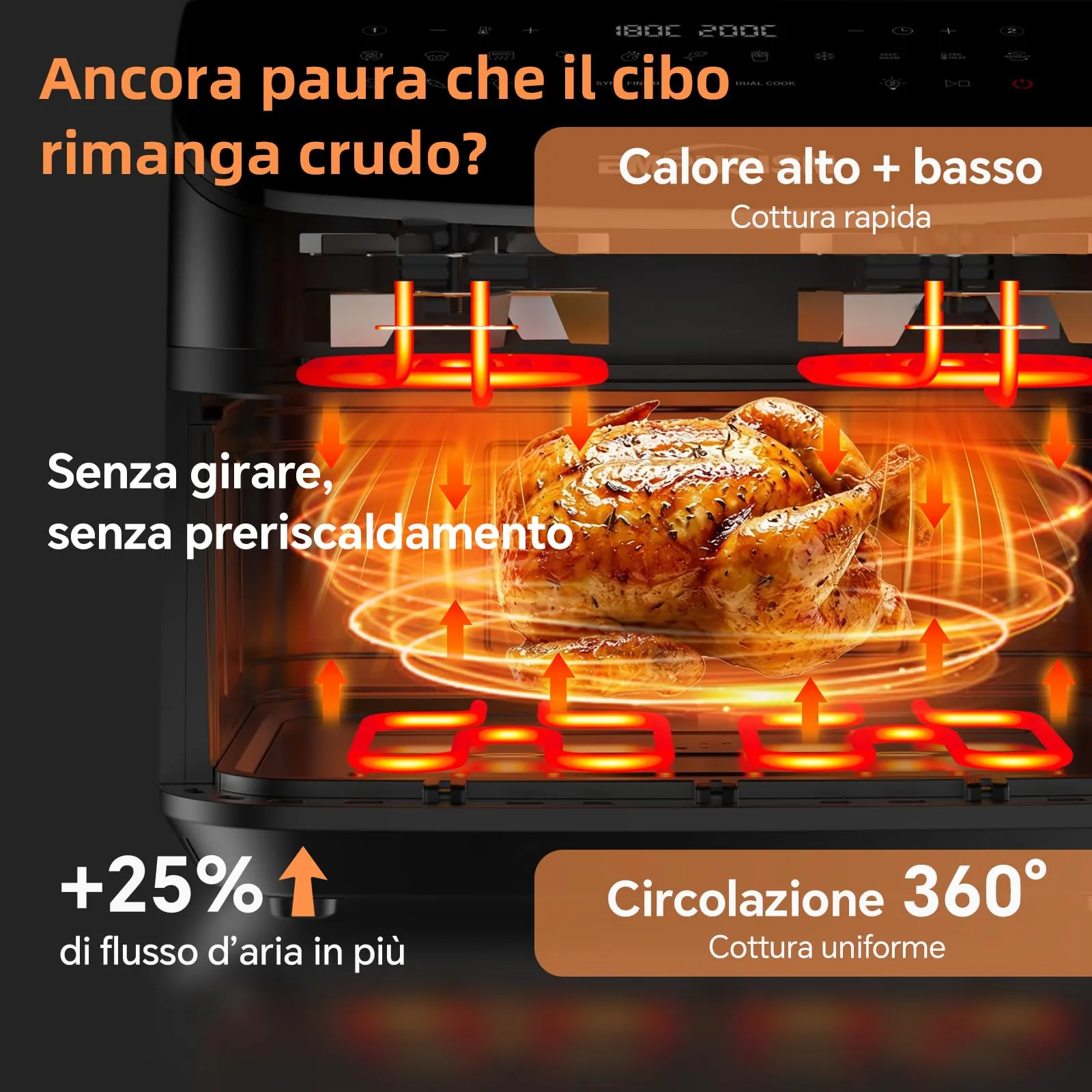 Emphsism Friggitrice ad Aria 12 Litri XXL, 2600W, Doppio Cestello, 13-in-1 con Schermo Touch e Finestra con Luce Interna - immagine 4