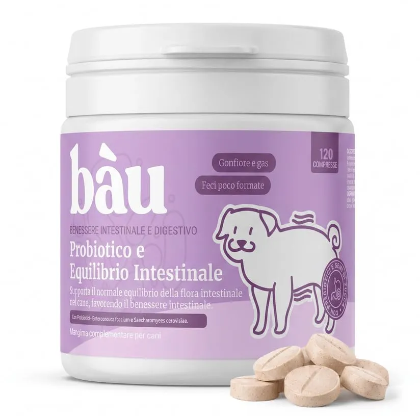 Bau Probiotici e Fermenti Lattici per Cani, Supporto Gastrointestinale e Digestivo, 120 capsule - immagine 1