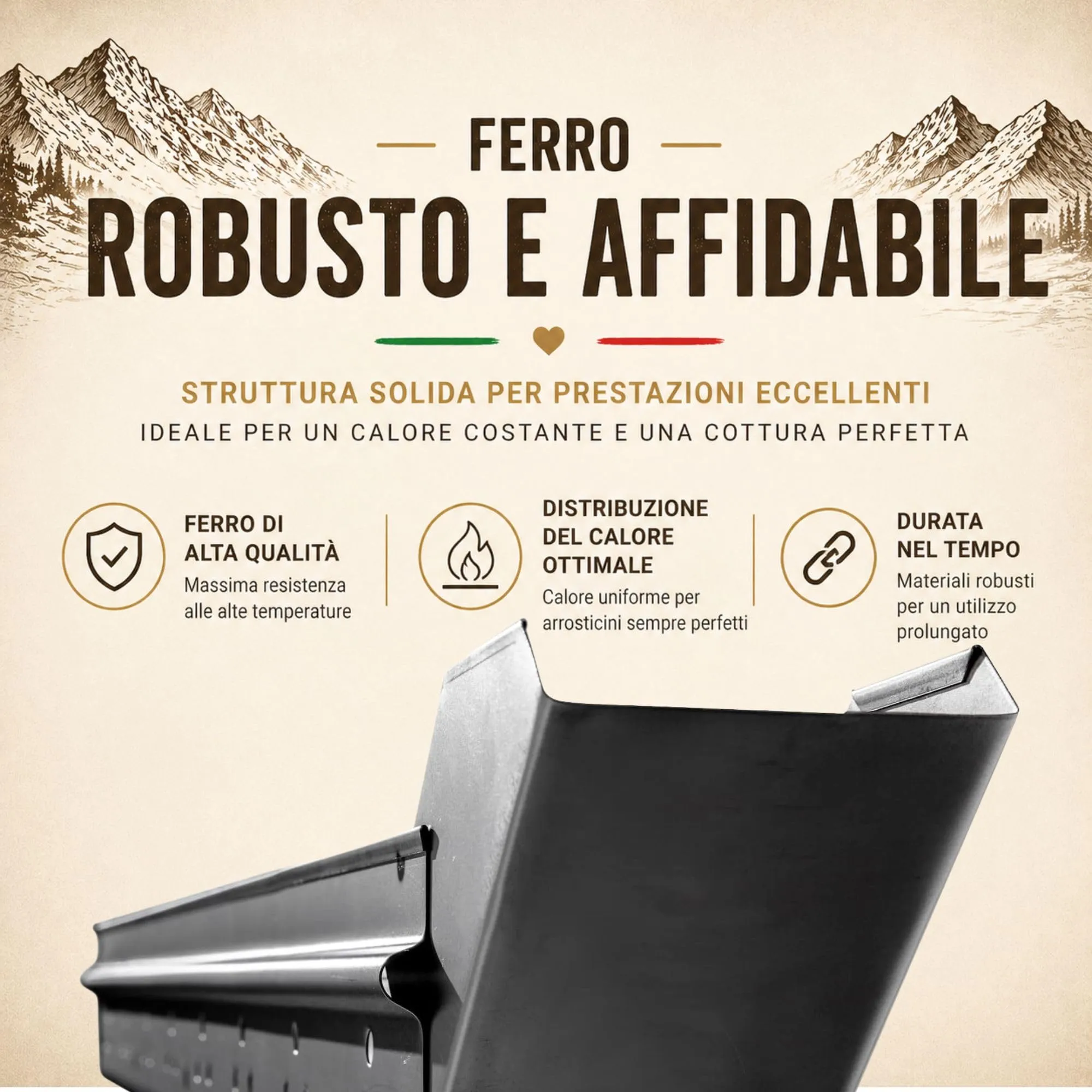 fbm2 SRLS Fornacella Arrosticini Abruzzesi C50 - Canalina Barbecue a Carbone in Ferro with Paletta and Attizzabrace - immagine 2