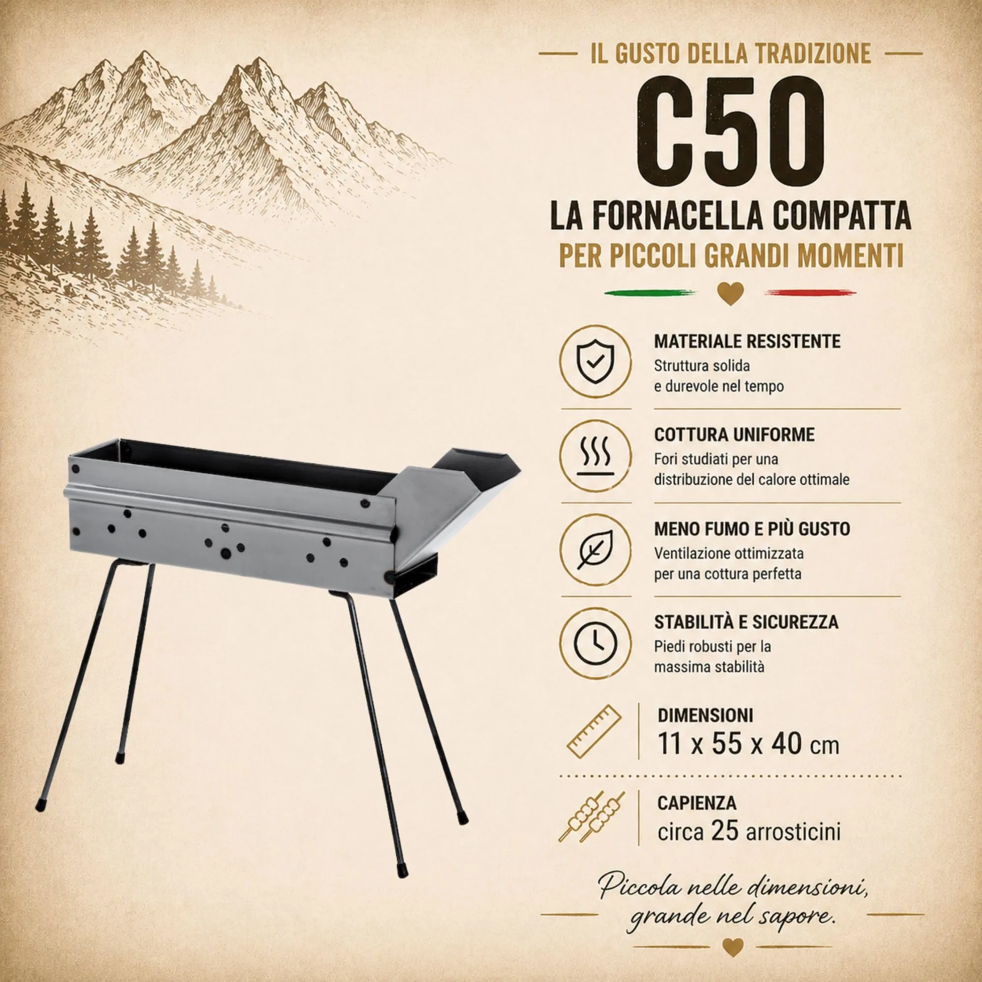 fbm2 SRLS Fornacella Arrosticini Abruzzesi C50 - Canalina Barbecue a Carbone in Ferro with Paletta and Attizzabrace - immagine 4