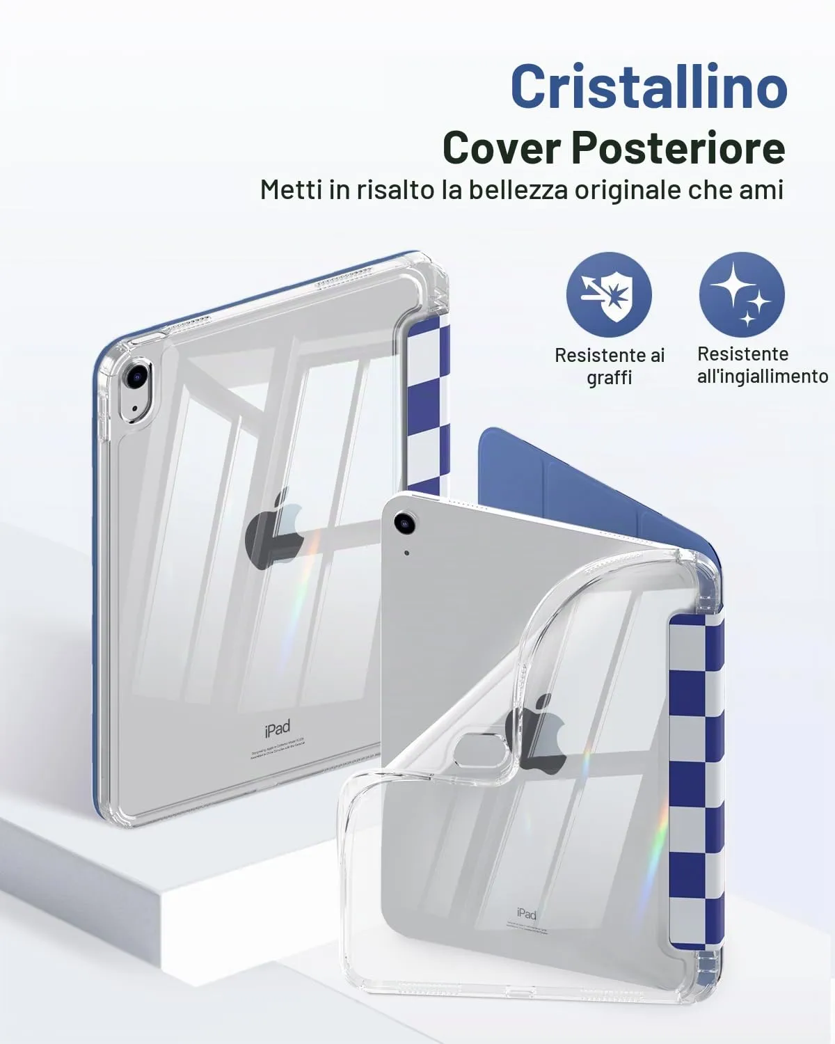 MoKo Cover for iPad 11th Gen 11" and 10th Gen 10.9", Blu Marina Scacchiera - immagine 3