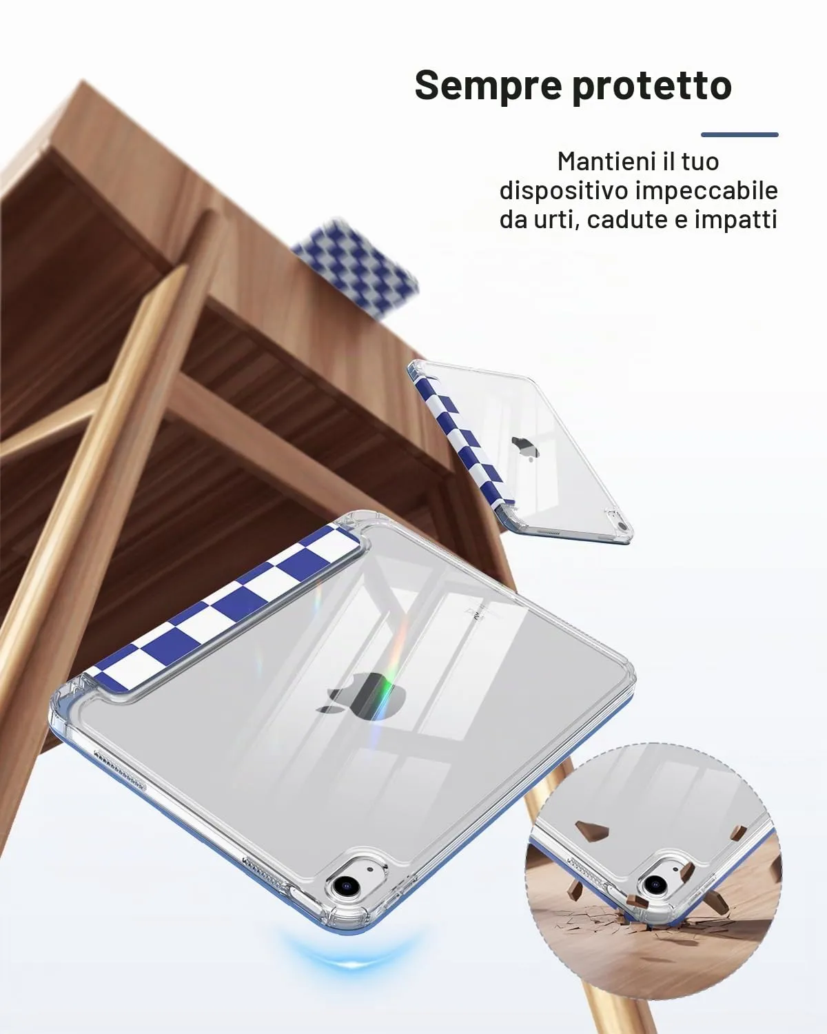 MoKo Cover for iPad 11th Gen 11" and 10th Gen 10.9", Blu Marina Scacchiera - immagine 4