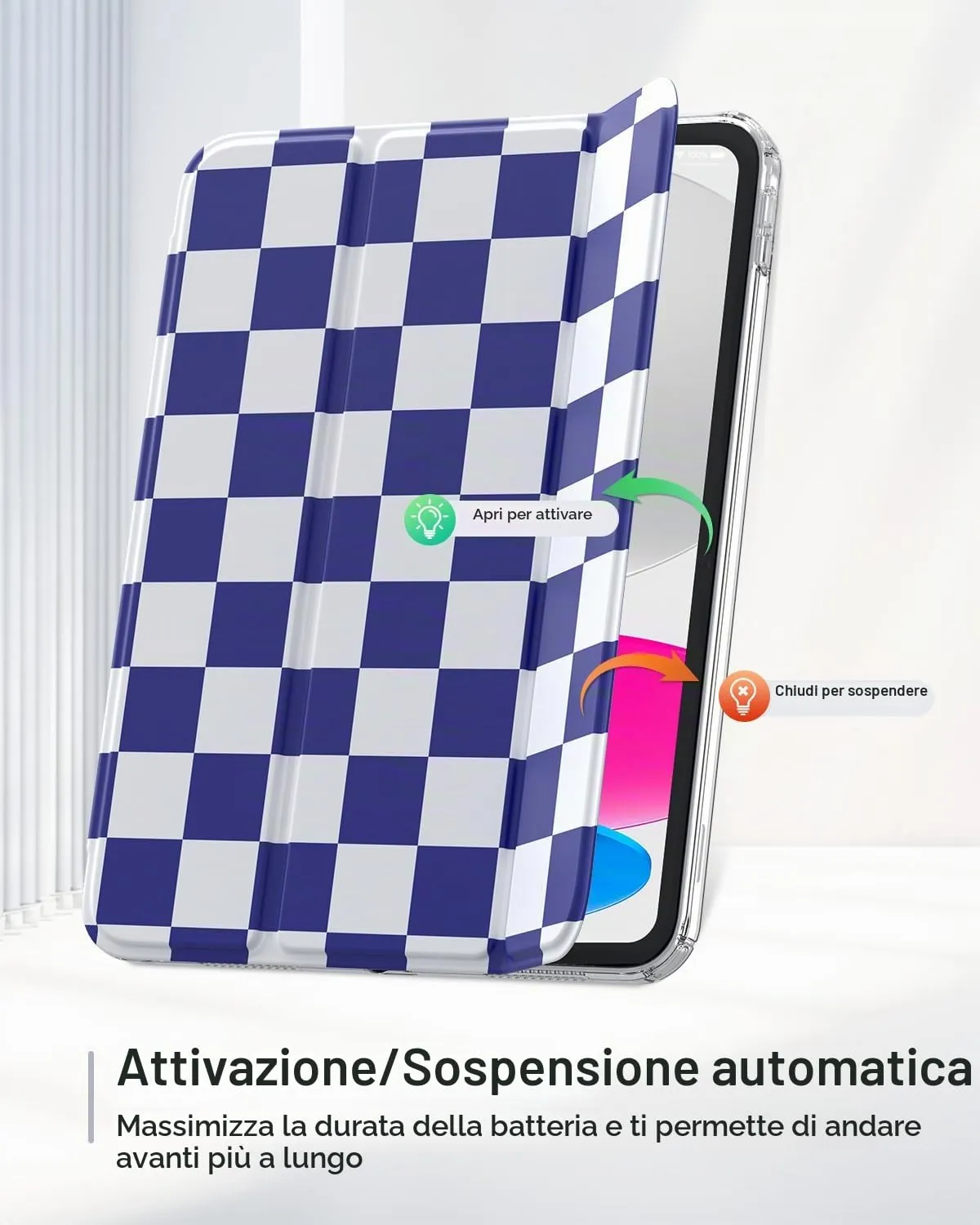 MoKo Cover for iPad 11th Gen 11" and 10th Gen 10.9", Blu Marina Scacchiera - immagine 7