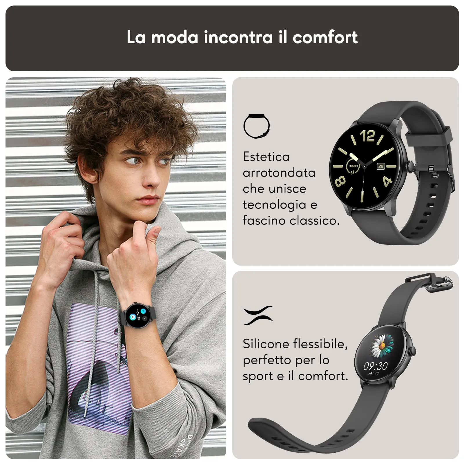 AcclaFit Smartwatch con Chiamate Bluetooth, Display 1,38", 147+ Modalità Sportive, Cardiofrequenzimetro, Monitoraggio Sonno, IP68 Impermeabile, Compatibile con Android iOS - immagine 2
