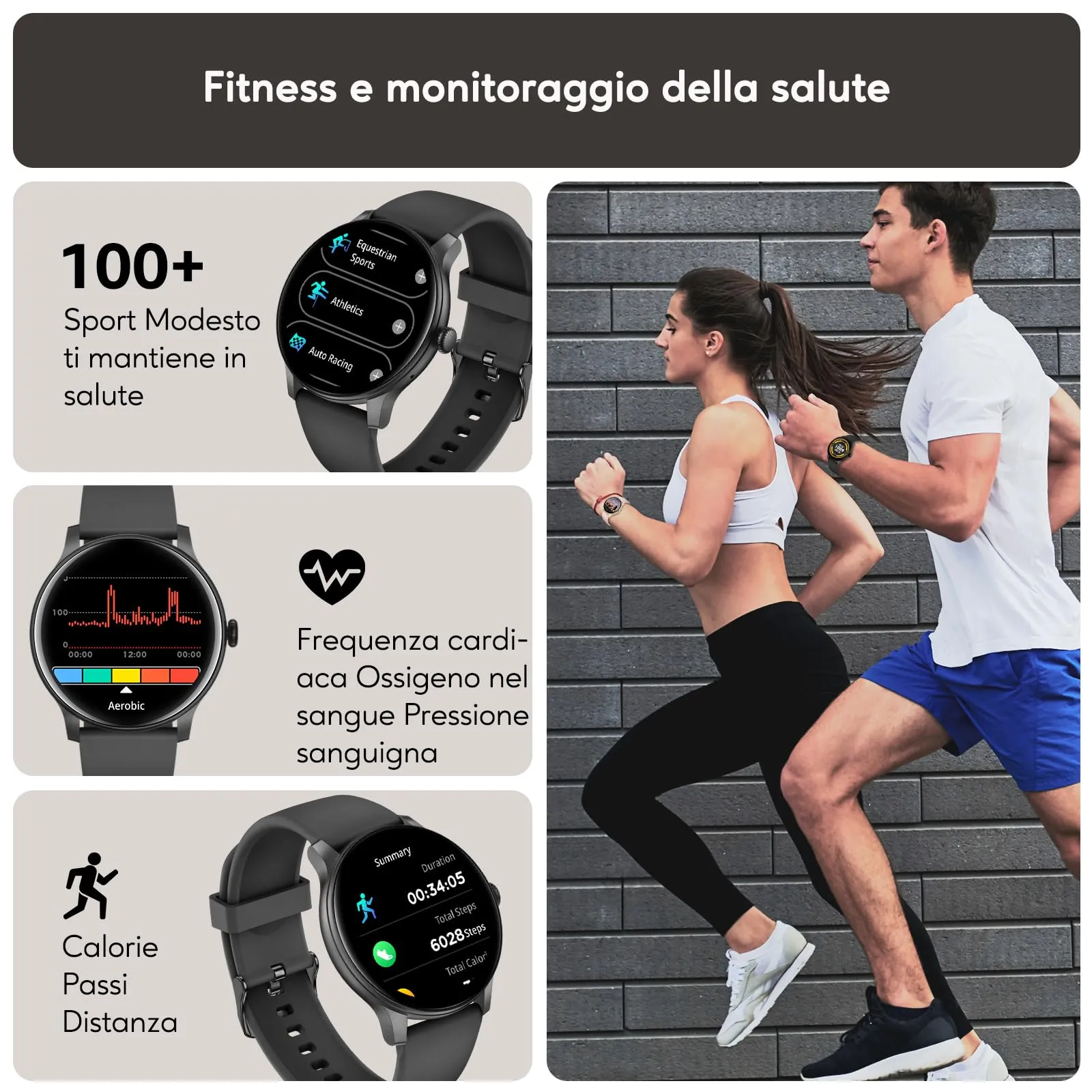 AcclaFit Smartwatch con Chiamate Bluetooth, Display 1,38", 147+ Modalità Sportive, Cardiofrequenzimetro, Monitoraggio Sonno, IP68 Impermeabile, Compatibile con Android iOS - immagine 3