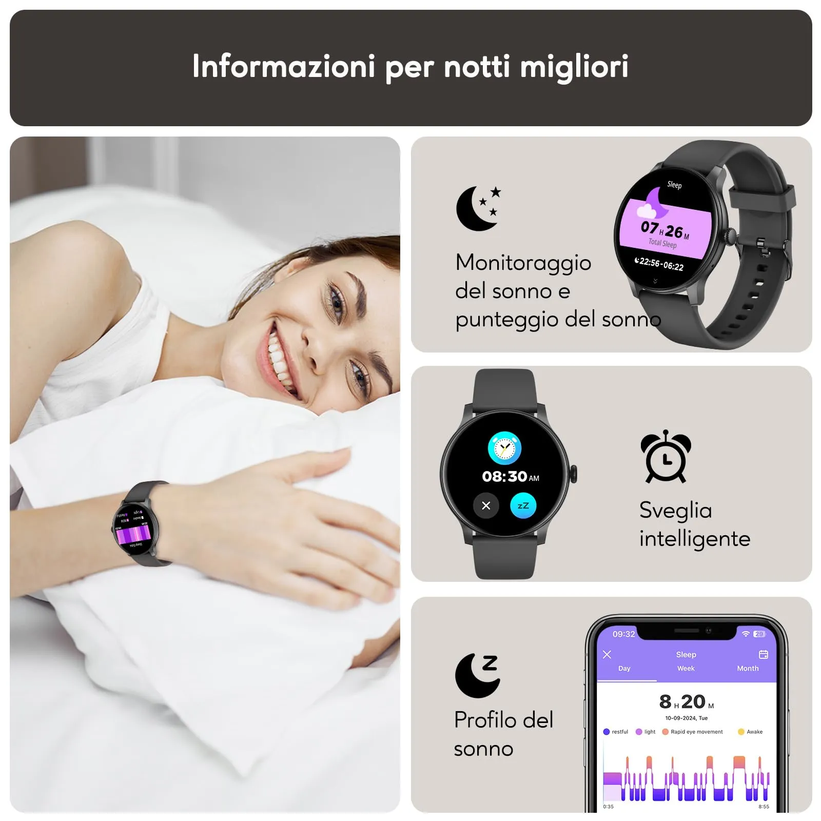 AcclaFit Smartwatch con Chiamate Bluetooth, Display 1,38", 147+ Modalità Sportive, Cardiofrequenzimetro, Monitoraggio Sonno, IP68 Impermeabile, Compatibile con Android iOS - immagine 4