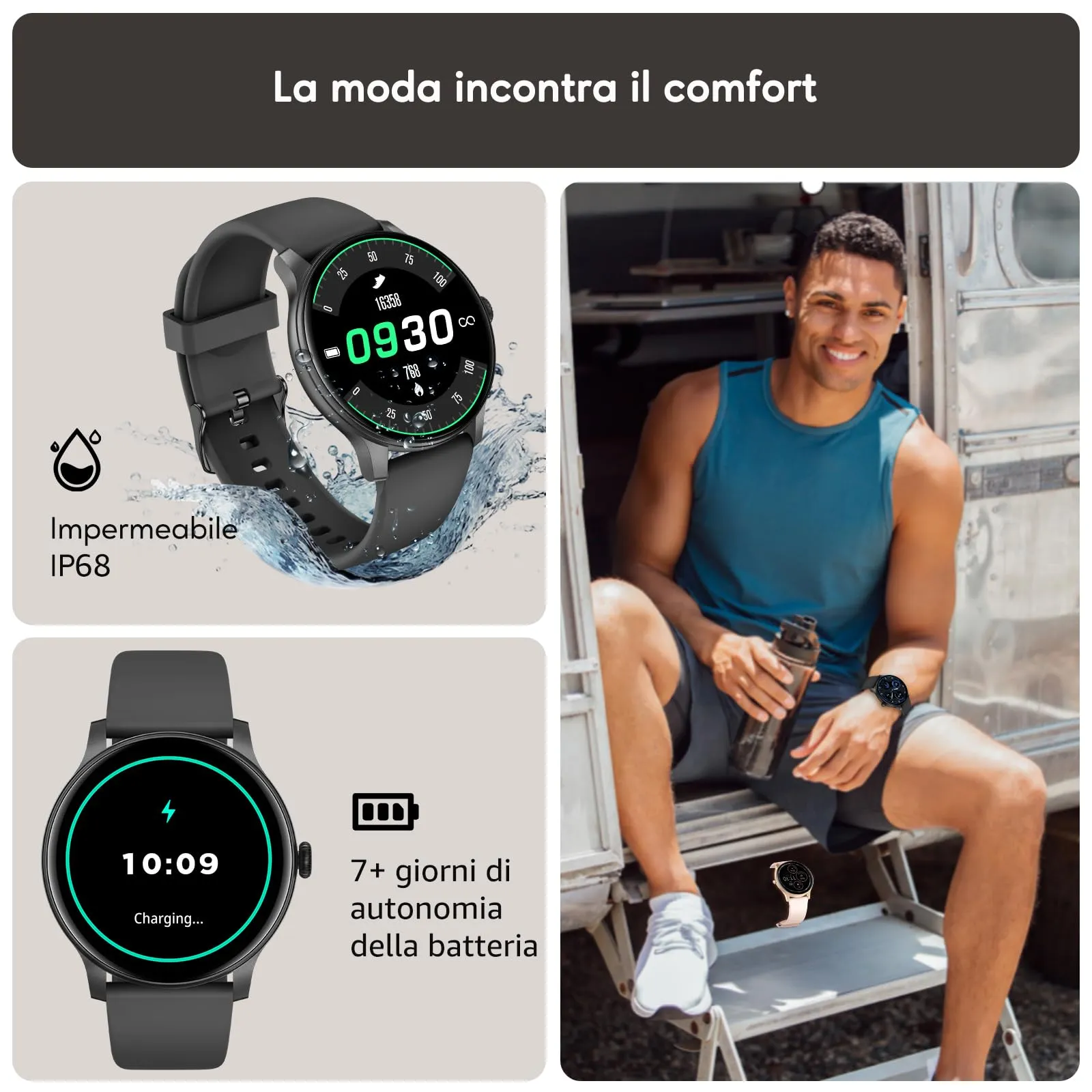 AcclaFit Smartwatch con Chiamate Bluetooth, Display 1,38", 147+ Modalità Sportive, Cardiofrequenzimetro, Monitoraggio Sonno, IP68 Impermeabile, Compatibile con Android iOS - immagine 6