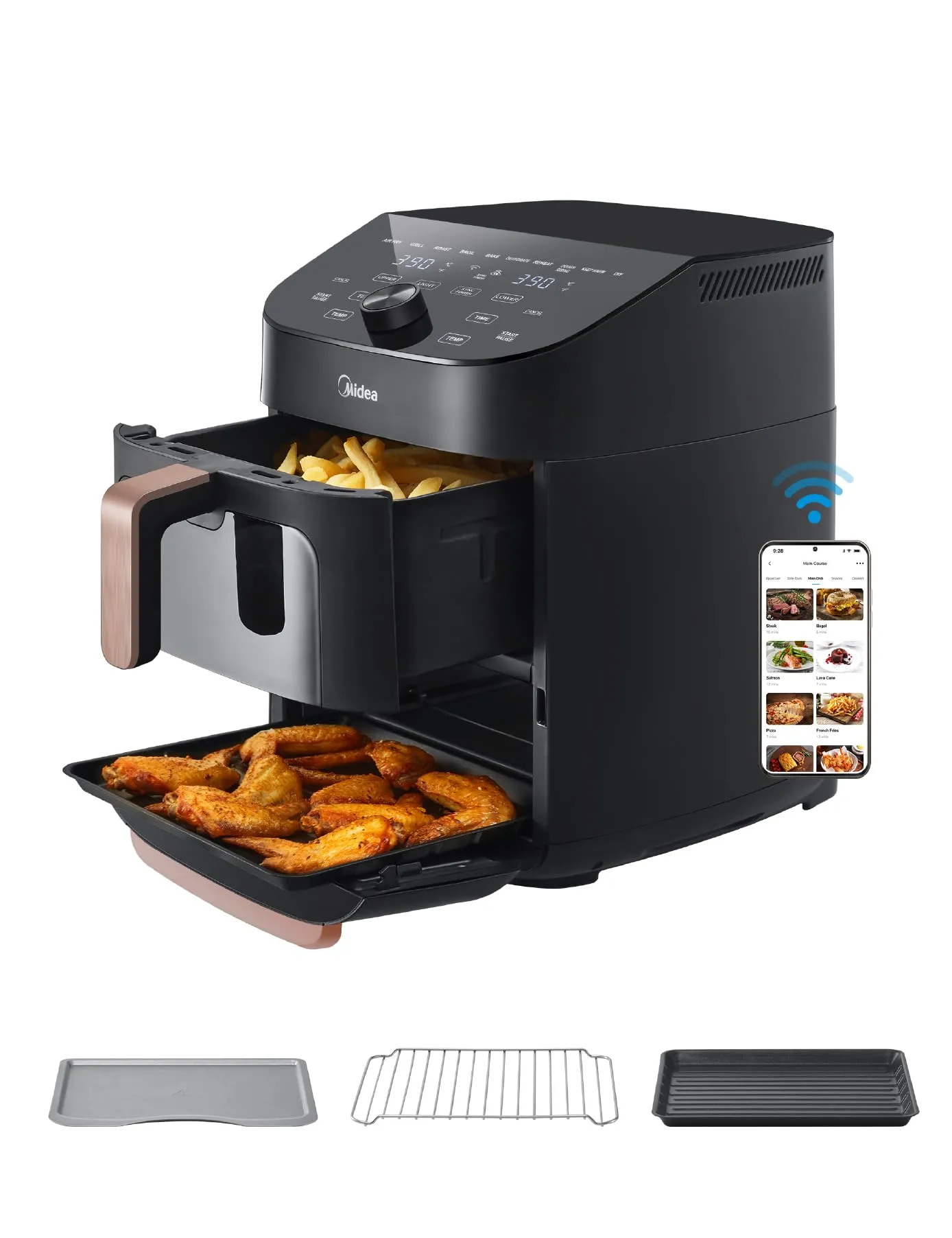 Midea Friggitrice ad Aria Verticale Doppia Zona 10 in 1, 11L, 2400W, MAF002S - immagine 1