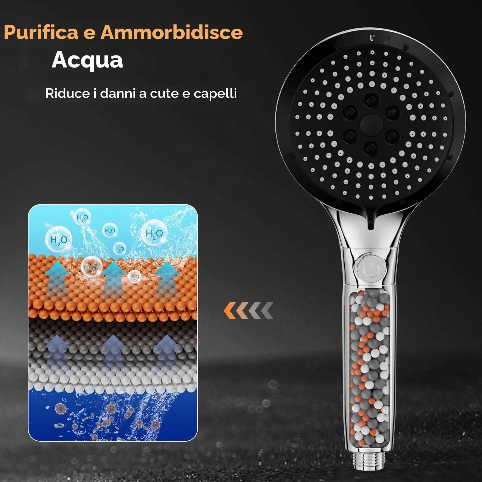 Vinabo Soffione Doccia con Tubo 1,5 m, 6 Getti Anticalcare - immagine 2