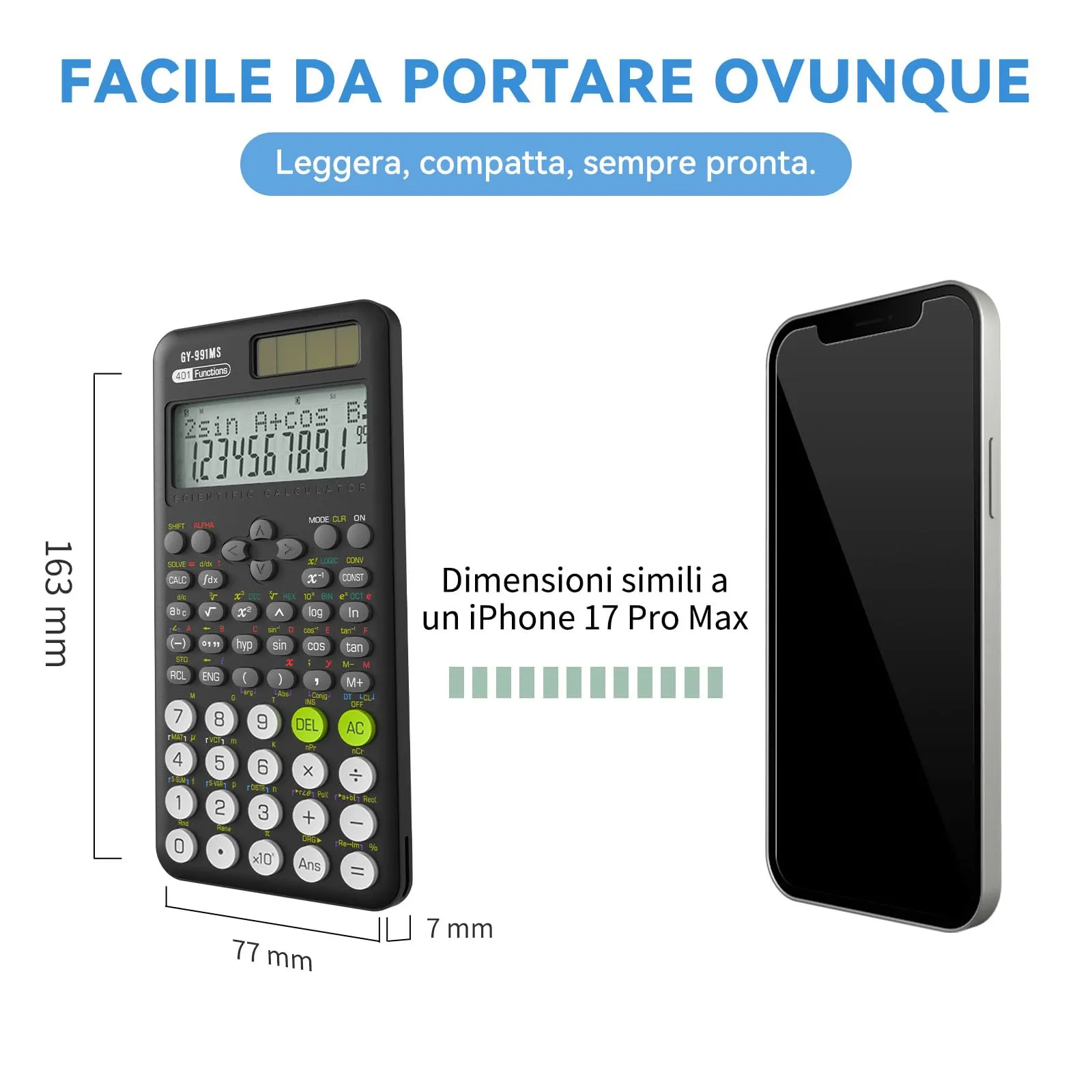 NEWYES AC0401 Calcolatrice scientifica con 401 funzioni, display LCD a 2 righe, nero - immagine 5