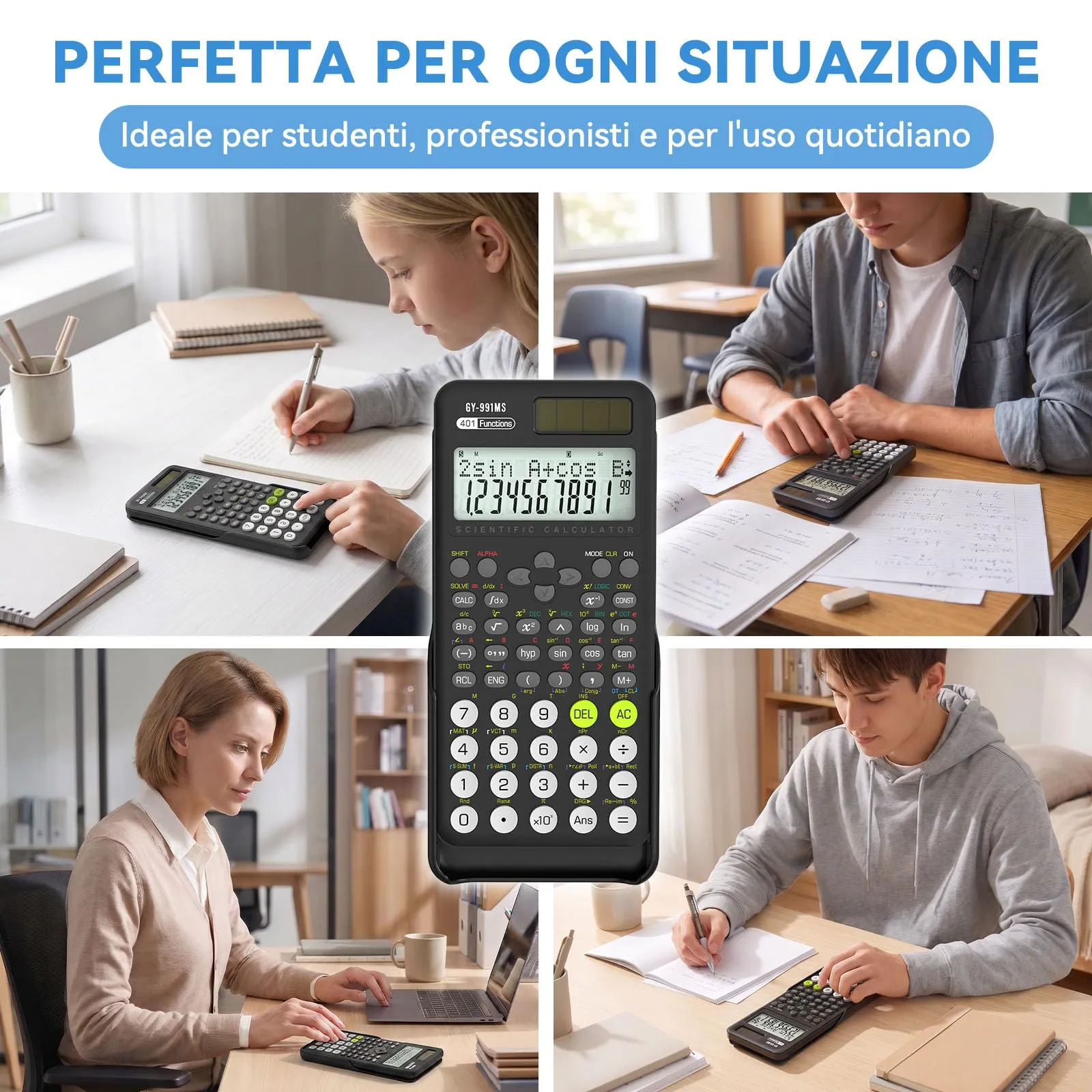 NEWYES AC0401 Calcolatrice scientifica con 401 funzioni, display LCD a 2 righe, nero - immagine 6