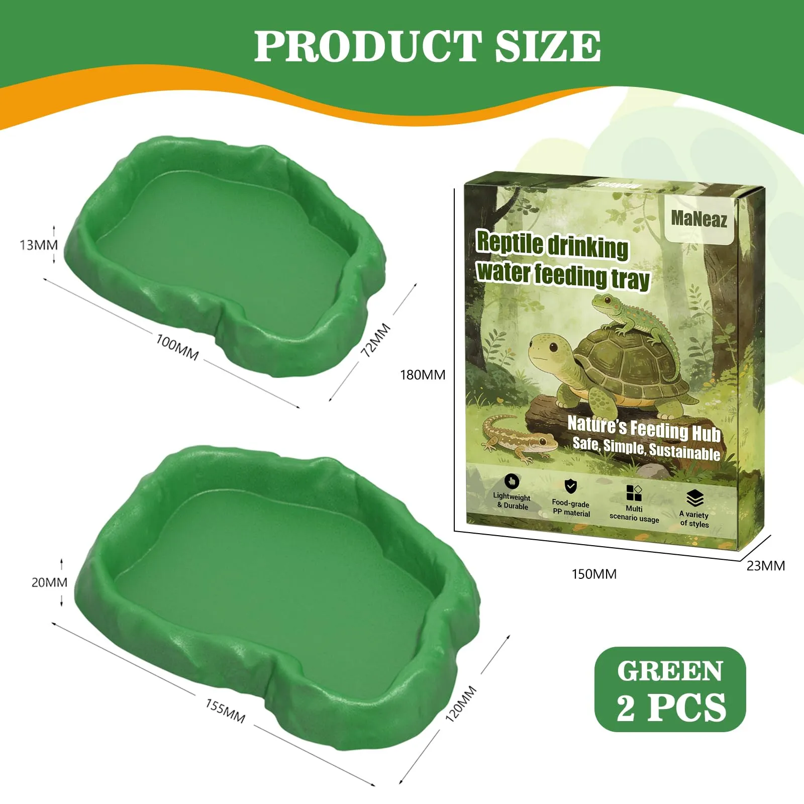 MaNeaz Ciotola per Tartarughe di Terra e Rettili, Abbeveratoio e Bacino Alimentare per Geco e Serpente, 2 Pezzi (Verde) - immagine 2