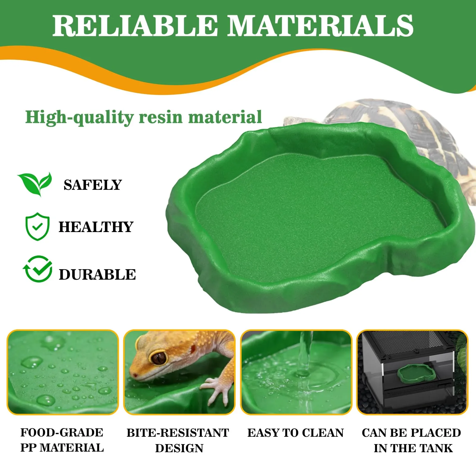 MaNeaz Ciotola per Tartarughe di Terra e Rettili, Abbeveratoio e Bacino Alimentare per Geco e Serpente, 2 Pezzi (Verde) - immagine 4