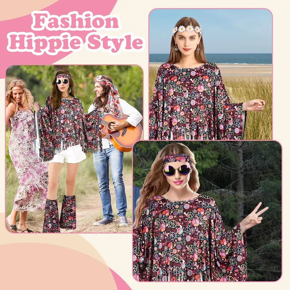 AOOWU Costume Hippie Donna, Set Accessori Stile Vintage Anni 70, 10 Pezzi - immagine 4